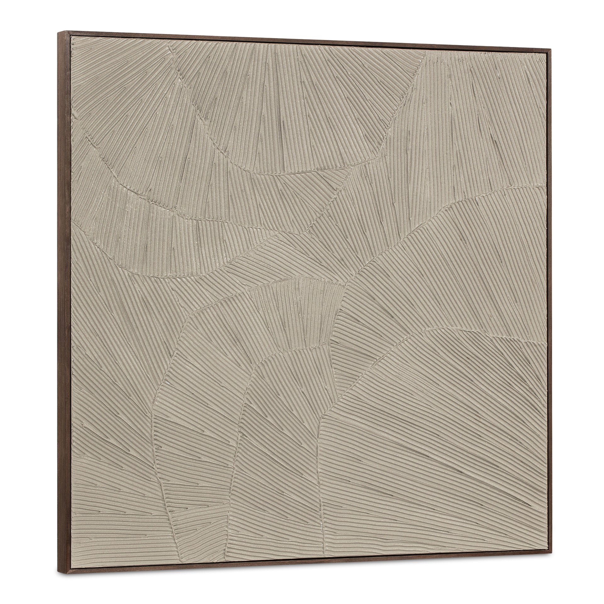 Ren Framed Painting, Textured Acrylic Inspired by Wings and Petals with Solid Pine Wood Frame, Cool Beige