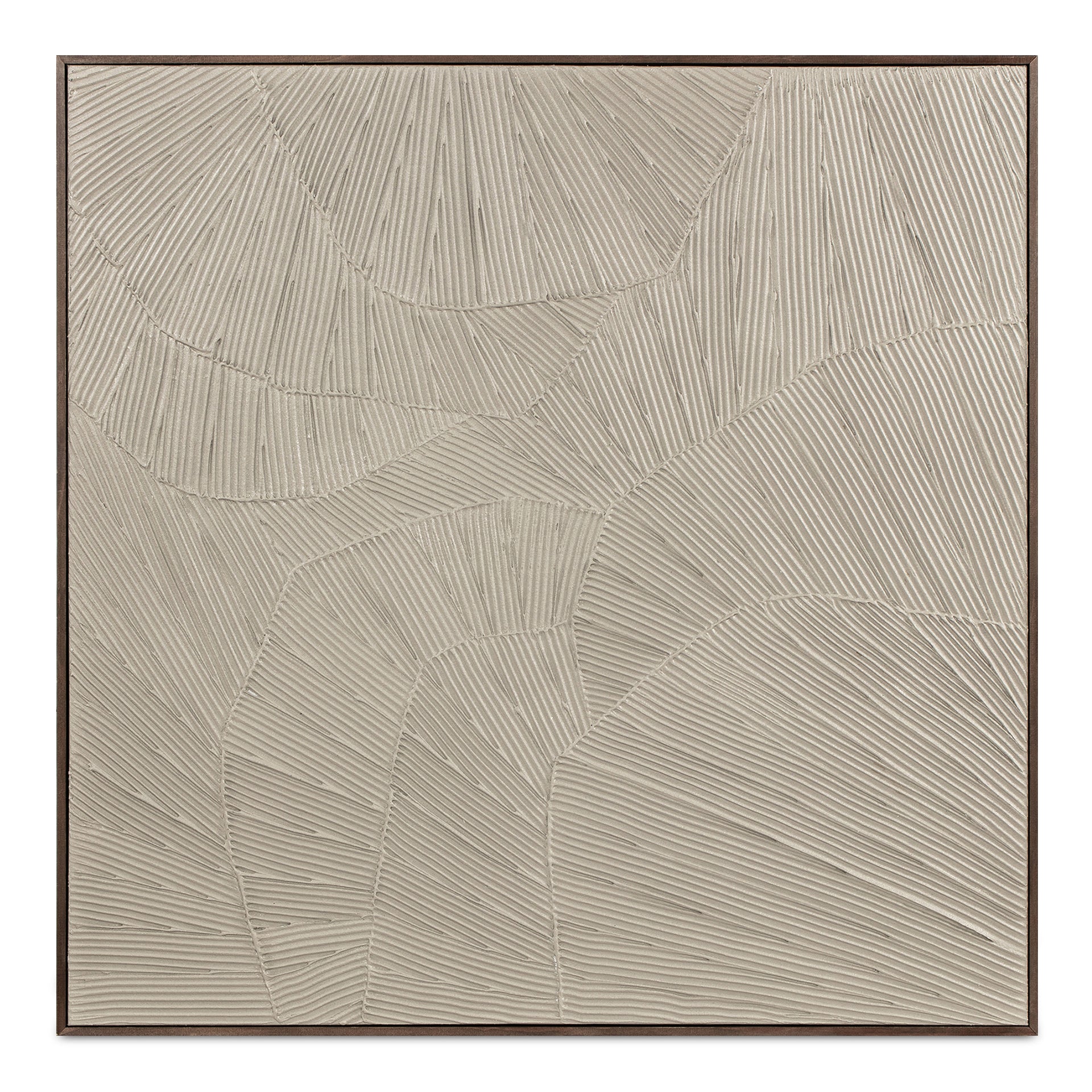 Ren Framed Painting, Textured Acrylic Inspired by Wings and Petals with Solid Pine Wood Frame, Cool Beige