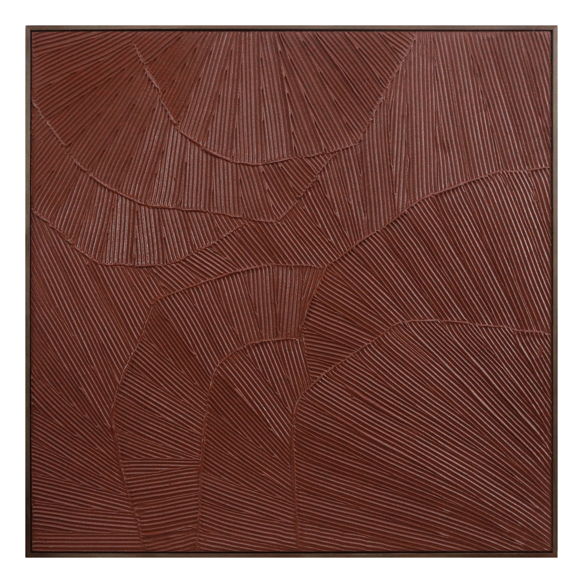 Ren Framed Painting, Textured Acrylic Inspired by Wings and Petals with Solid Pine Wood Frame, Maroon