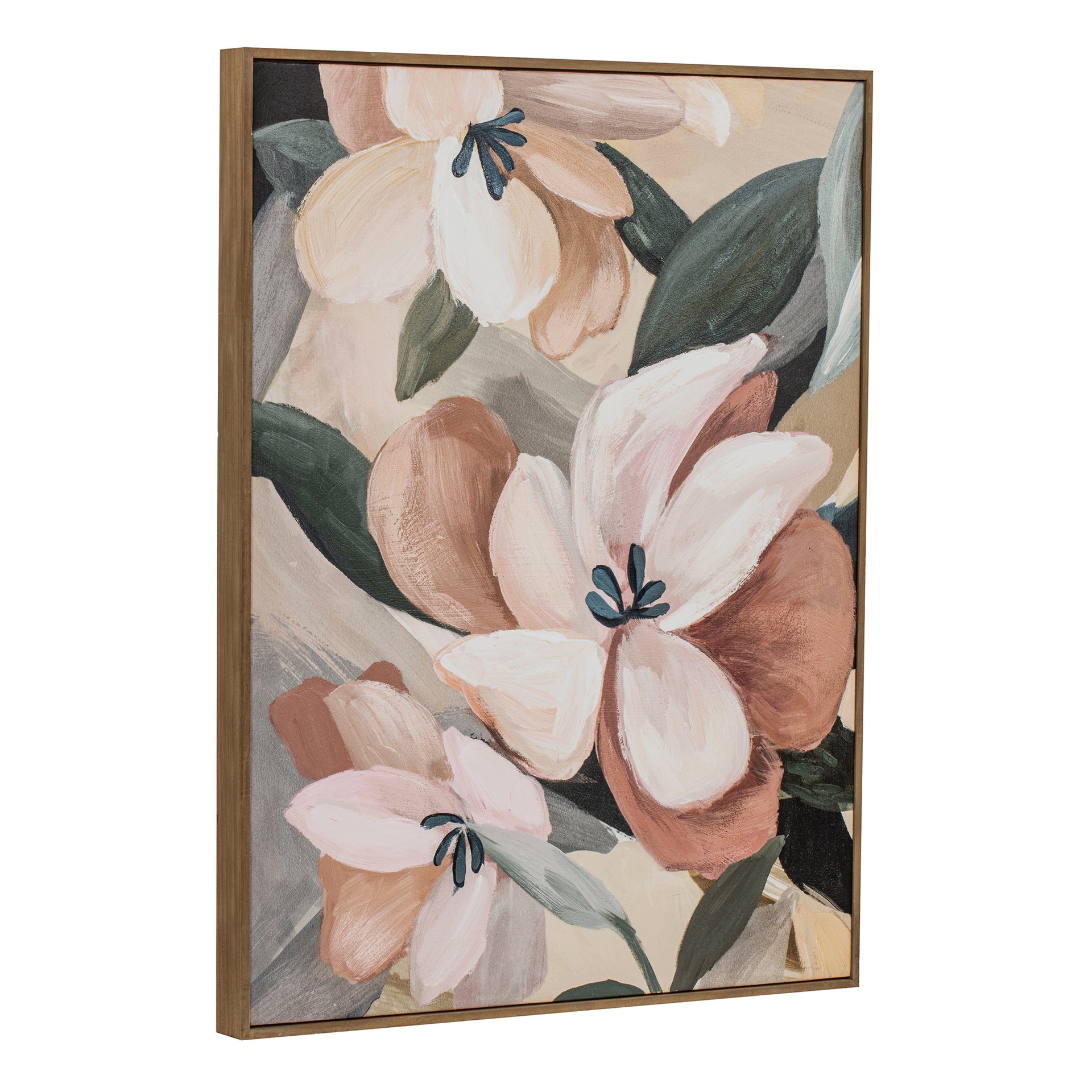Evander 1 Framed Floral Painting, Textured Acrylic on Canvas with Solid Pine Wood Frame