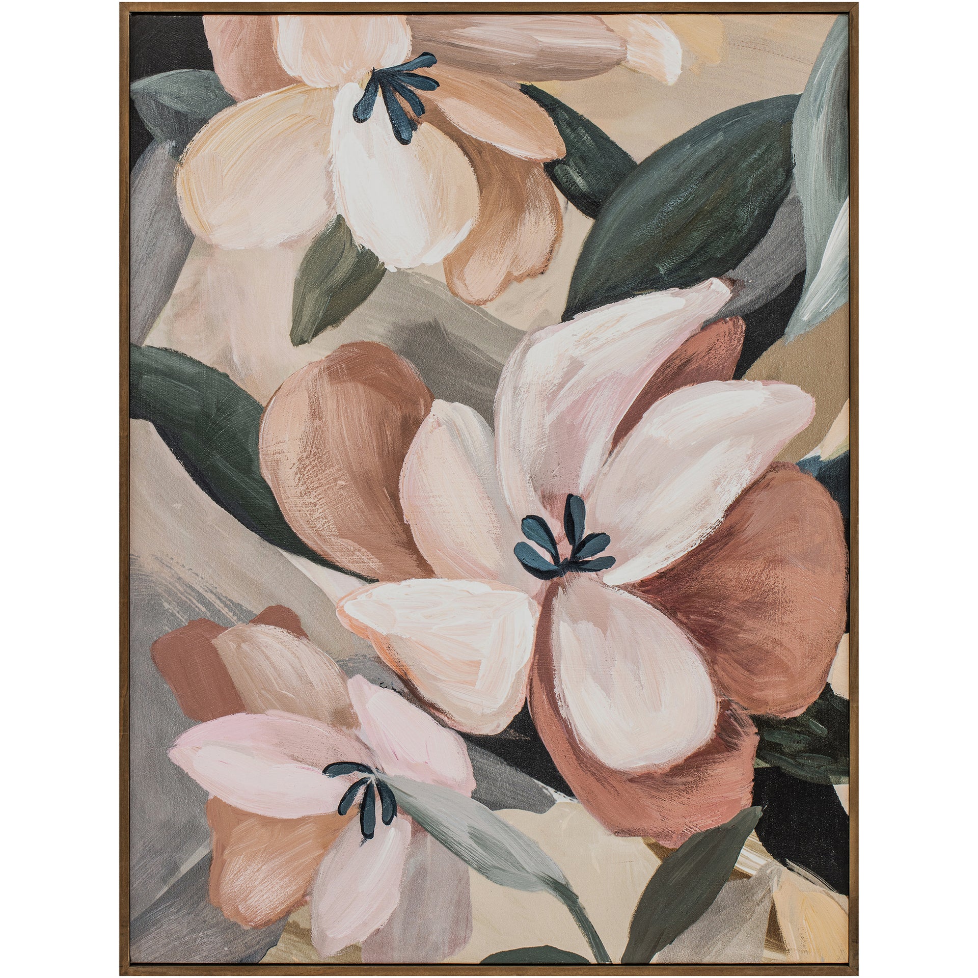 Evander 1 Framed Floral Painting, Textured Acrylic on Canvas with Solid Pine Wood Frame