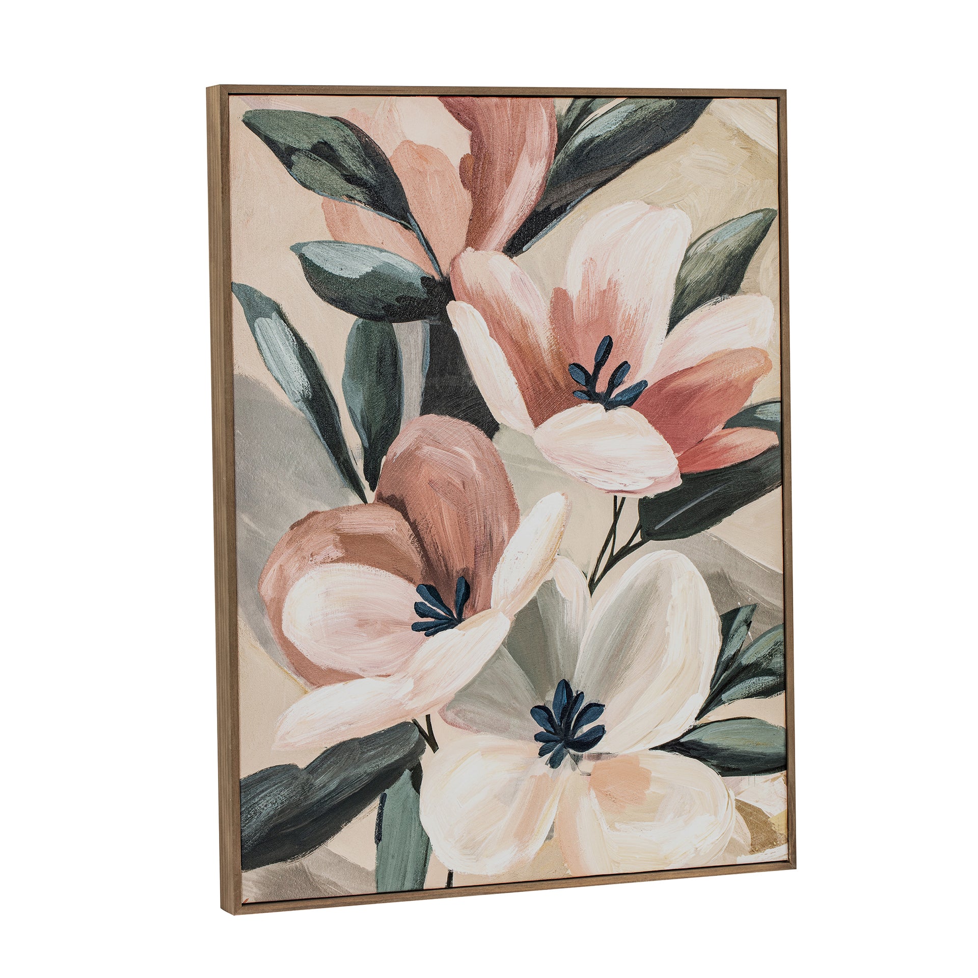 Evander 2 Framed Floral Painting, Textured Acrylic on Canvas with Solid Pine Wood Frame