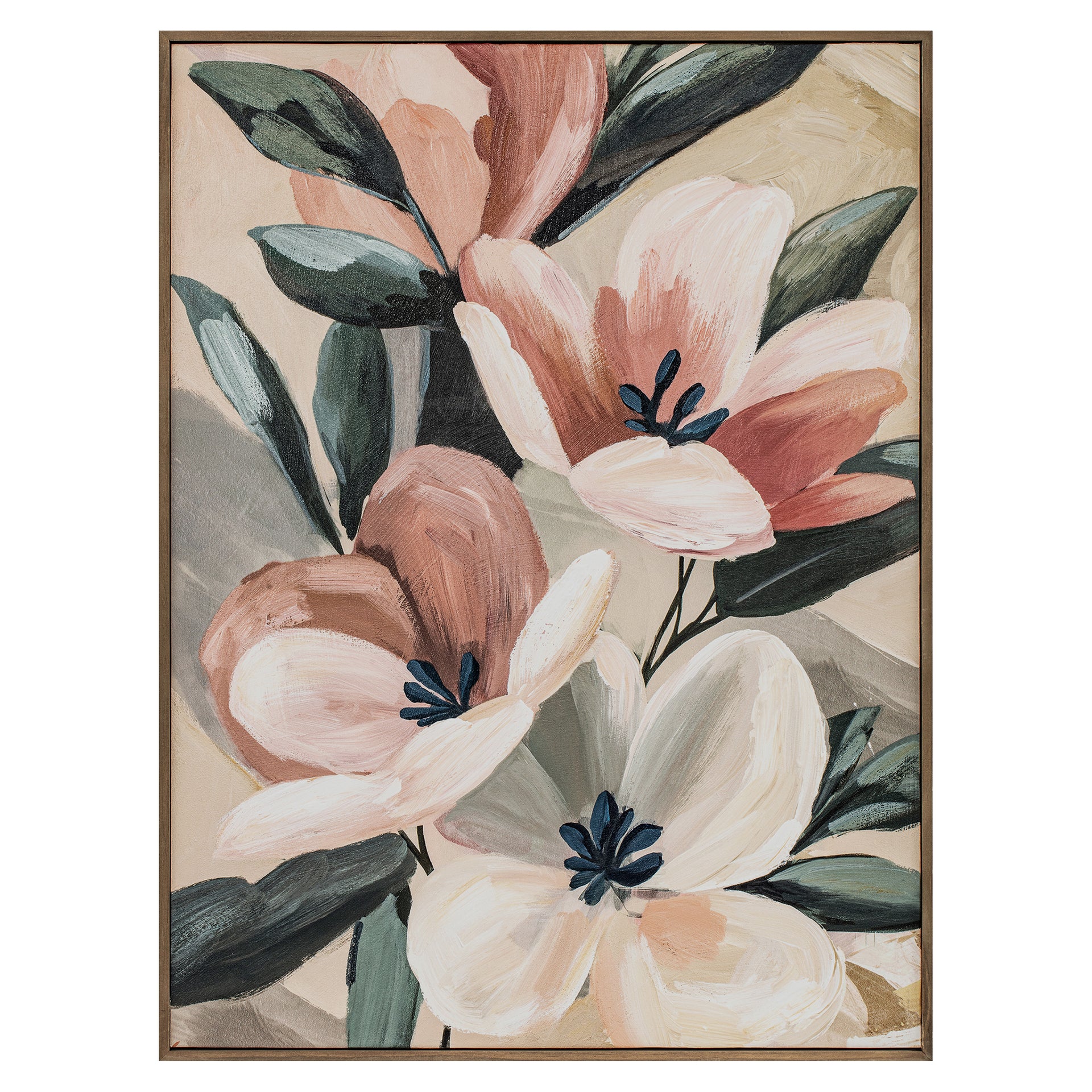 Evander 2 Framed Floral Painting, Textured Acrylic on Canvas with Solid Pine Wood Frame