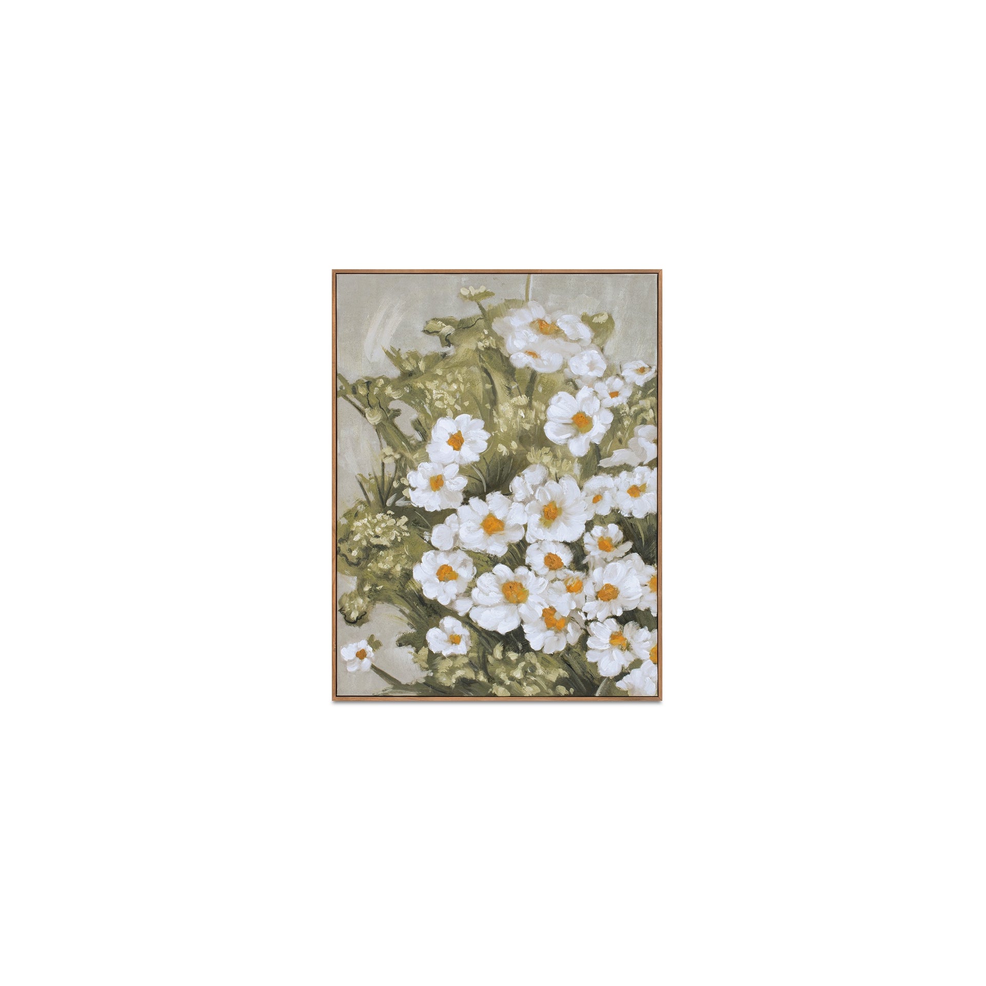 Wildflowers Framed Canvas, Rustic Floral Acrylic Painting Solid Pine Frame, Multicolor