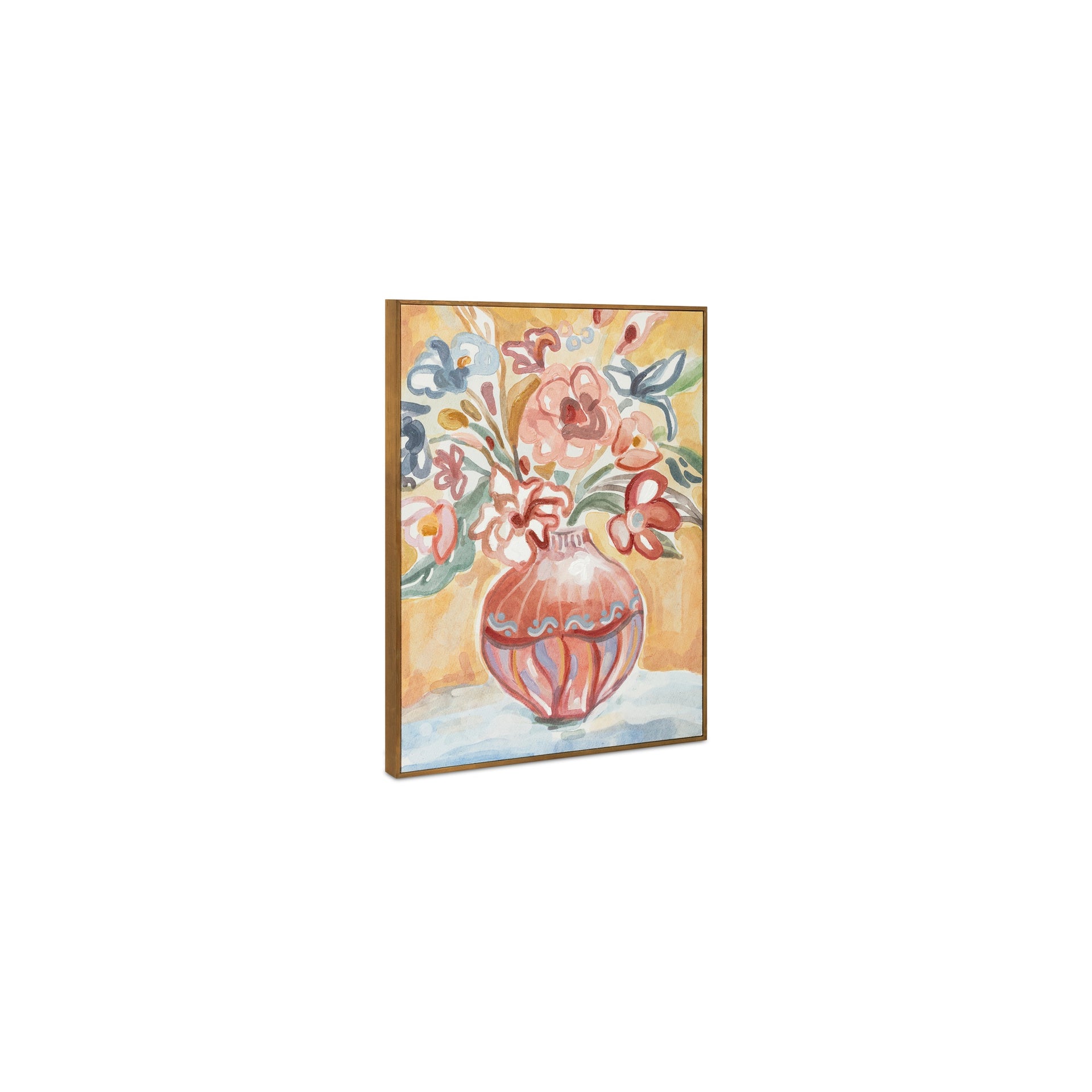 Rosetta Painting, Acrylic on Canvas, Solid Pine Frame, Floral Watercolor Brushwork, Multi