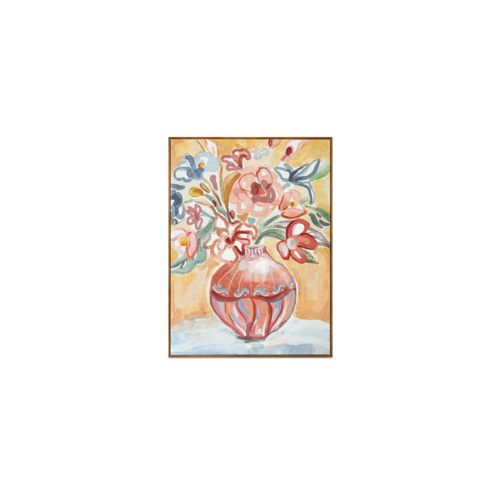 Rosetta Painting, Acrylic on Canvas, Solid Pine Frame, Floral Watercolor Brushwork, Multi