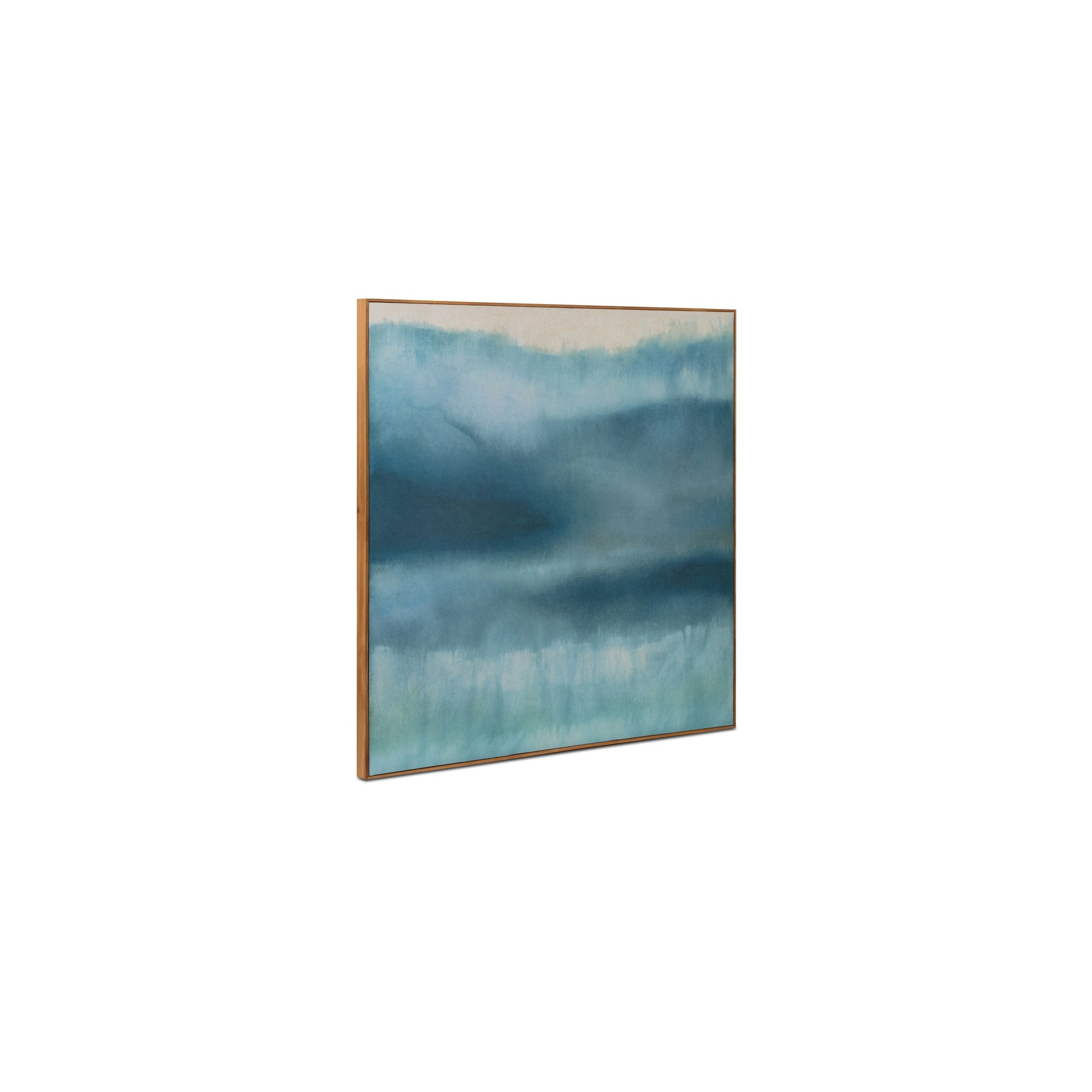 Thaddeo Painting, Acrylic on Felt, Solid Pine Frame, Atmospheric Blue Landscape, Tonal Layers, Multi