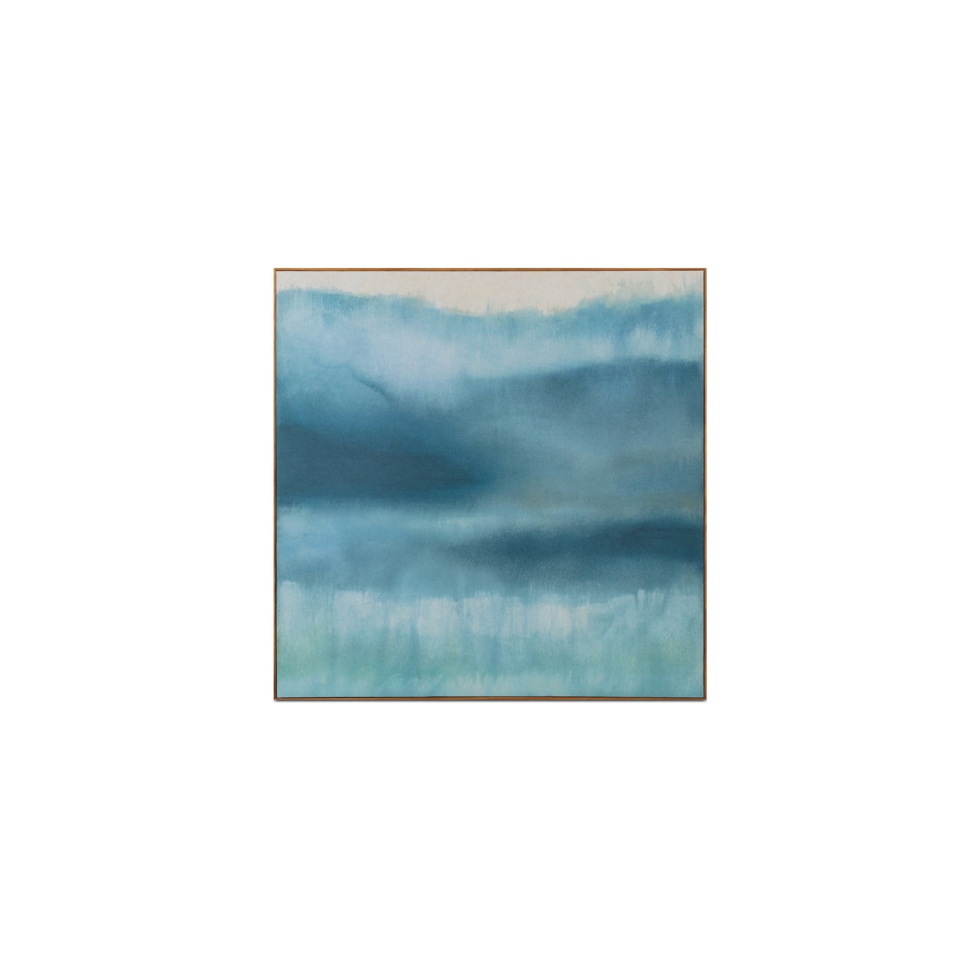 Thaddeo Painting, Acrylic on Felt, Solid Pine Frame, Atmospheric Blue Landscape, Tonal Layers, Multi