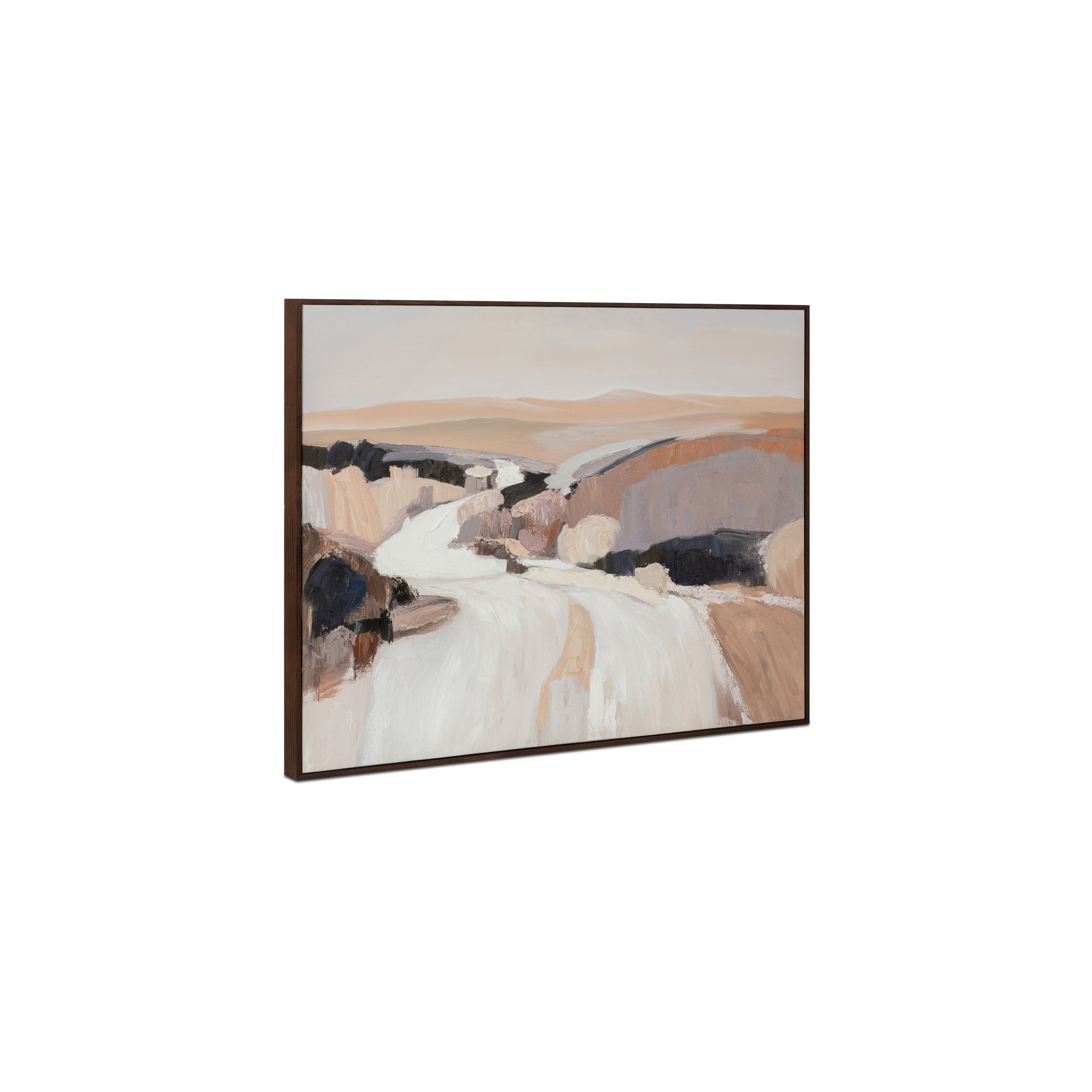 Leandro Painting, Acrylic on Canvas, Solid Pine Frame, Abstract Landscape, Warm and Cool Contrast, Multi