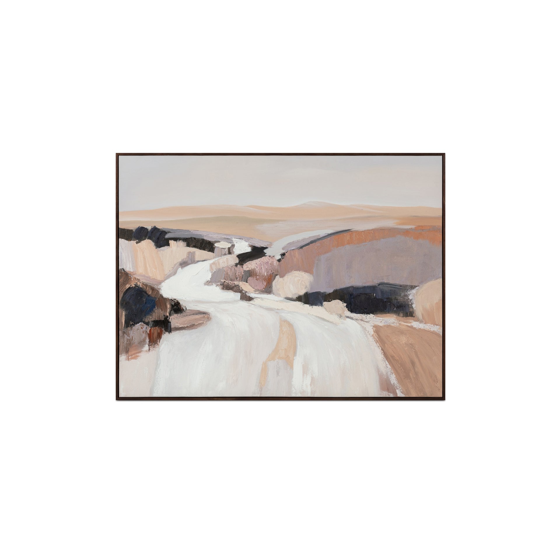 Leandro Painting, Acrylic on Canvas, Solid Pine Frame, Abstract Landscape, Warm and Cool Contrast, Multi