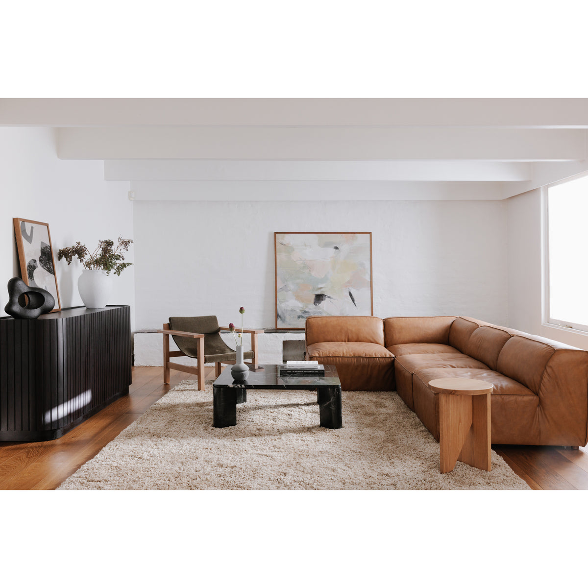 Ambrosia, Corner Chair Full Top-Grain Leather, Sonoran Tan