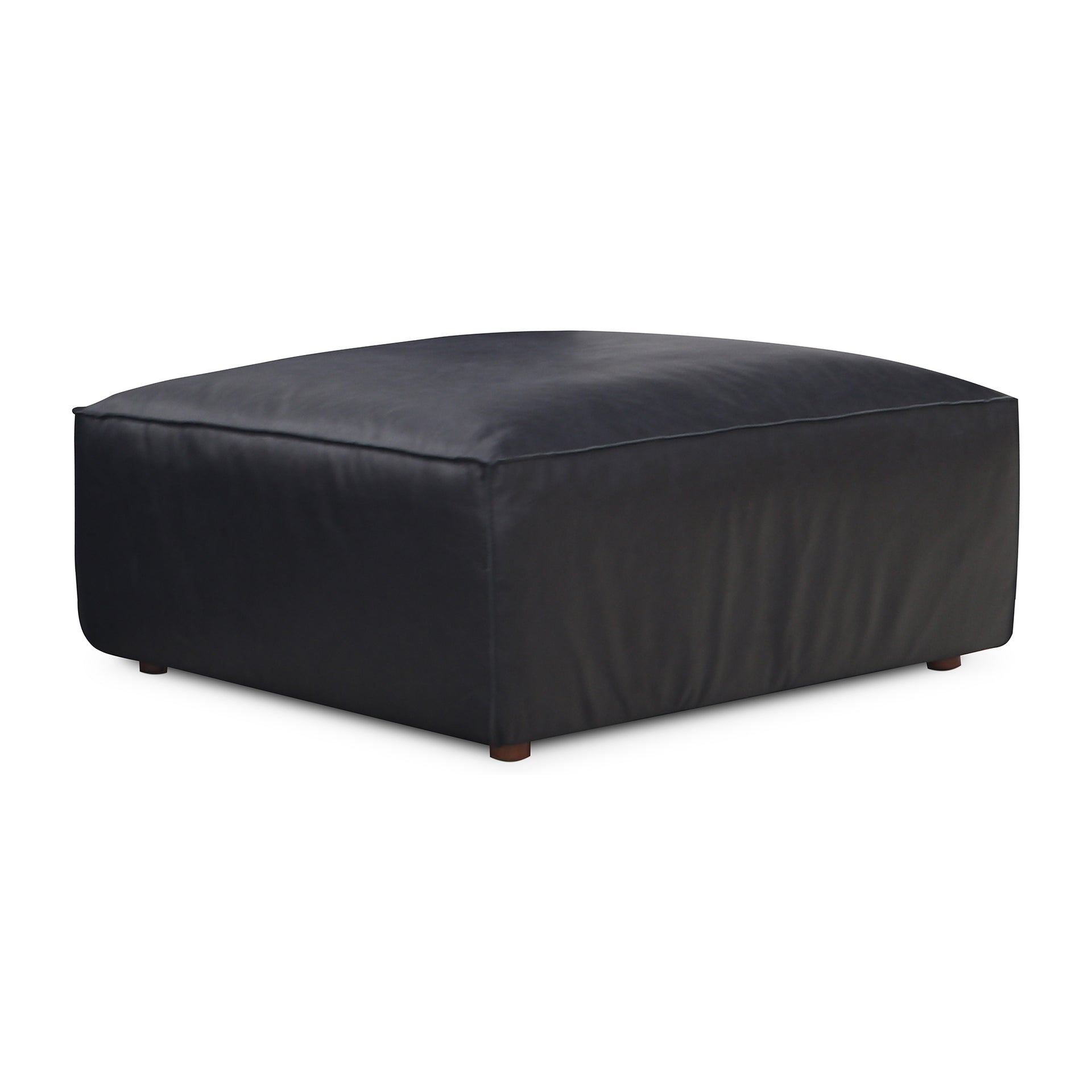 Ambrosia, Ottoman, Top-Grain Leather Upholstery, Feather and Fiber Fill, Vantage Black