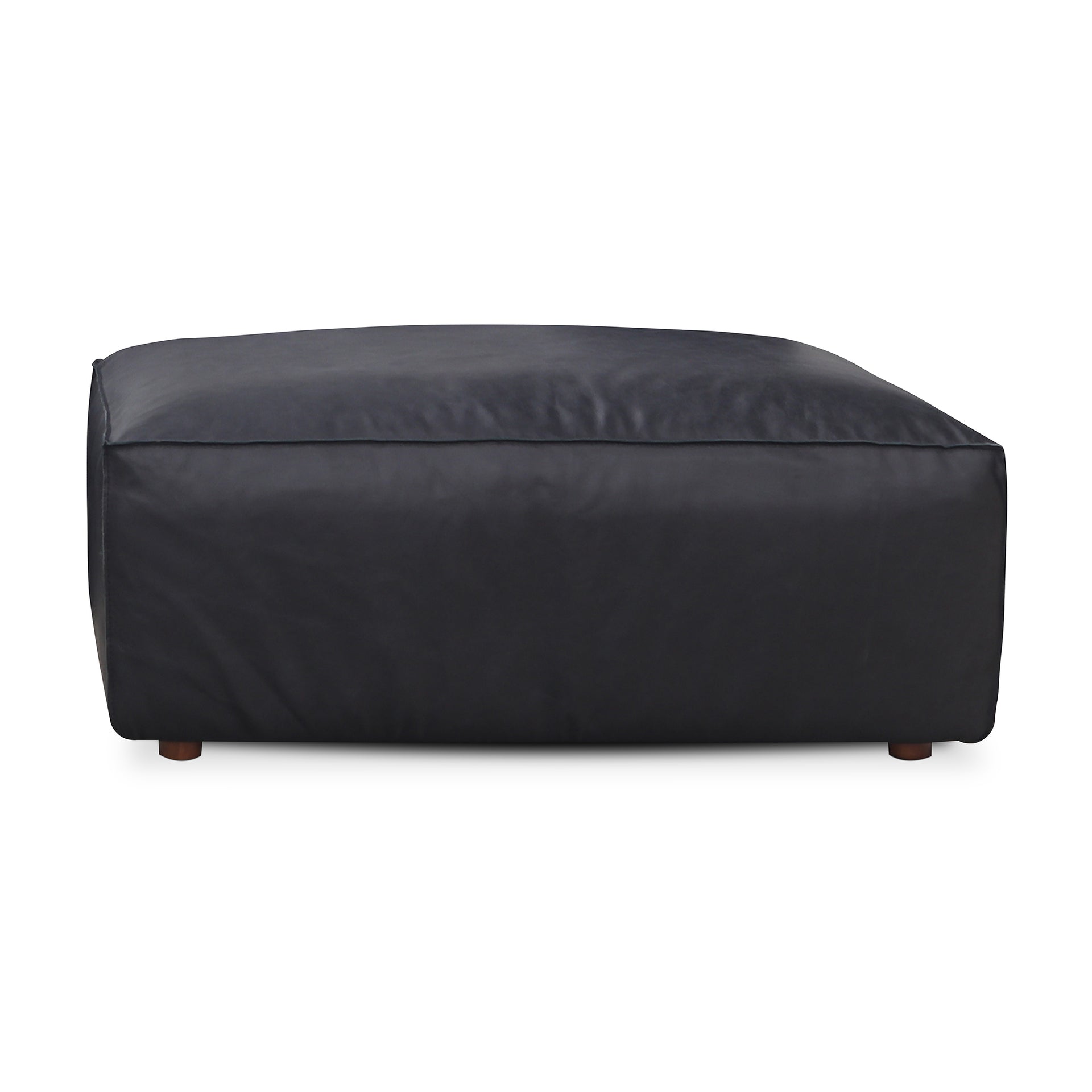 Ambrosia, Ottoman, Top-Grain Leather Upholstery, Feather and Fiber Fill, Vantage Black