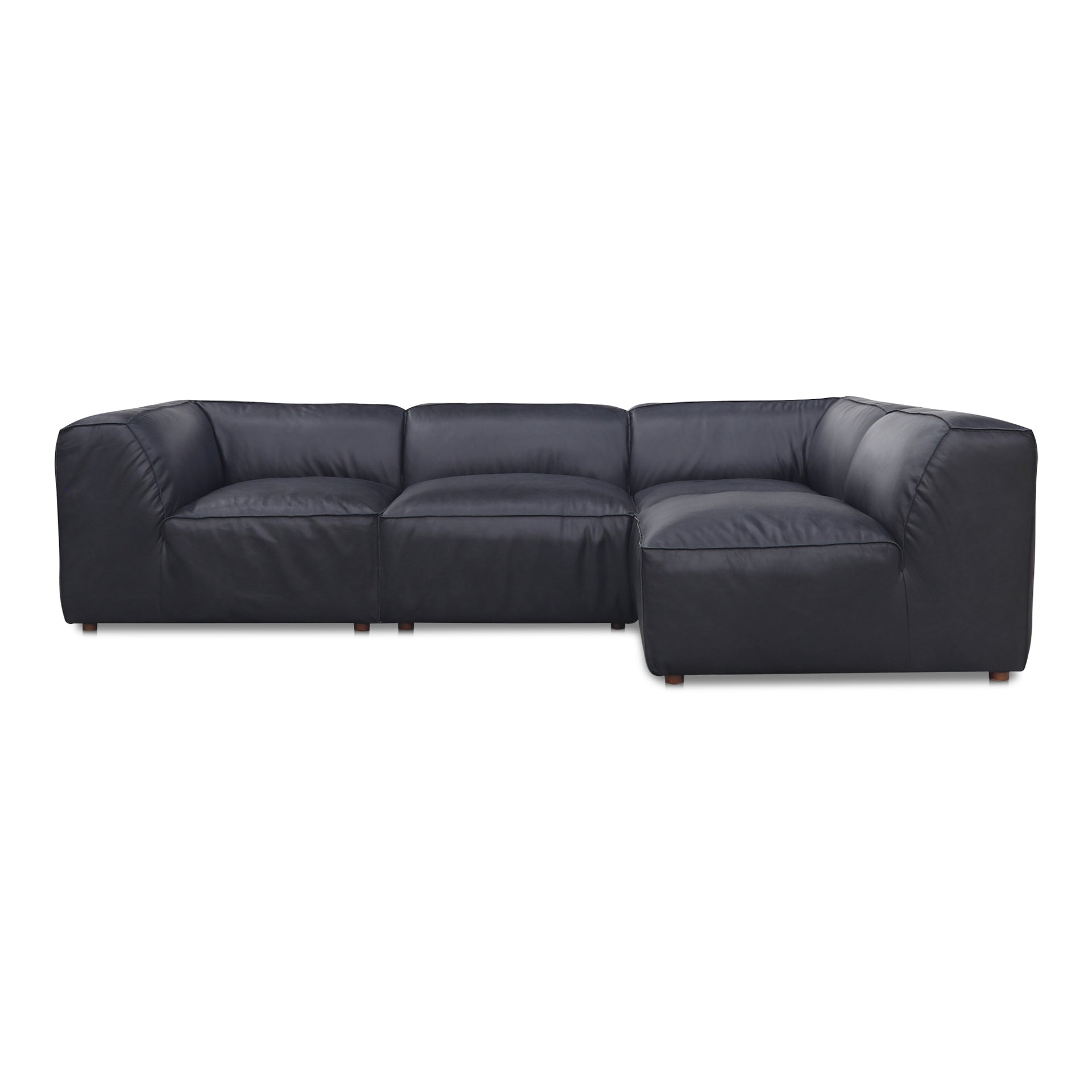Ambrosia Signature, Scandinavian Modular Sectional, Full Top-Grain Leather Upholstery, 4 Seater, Black