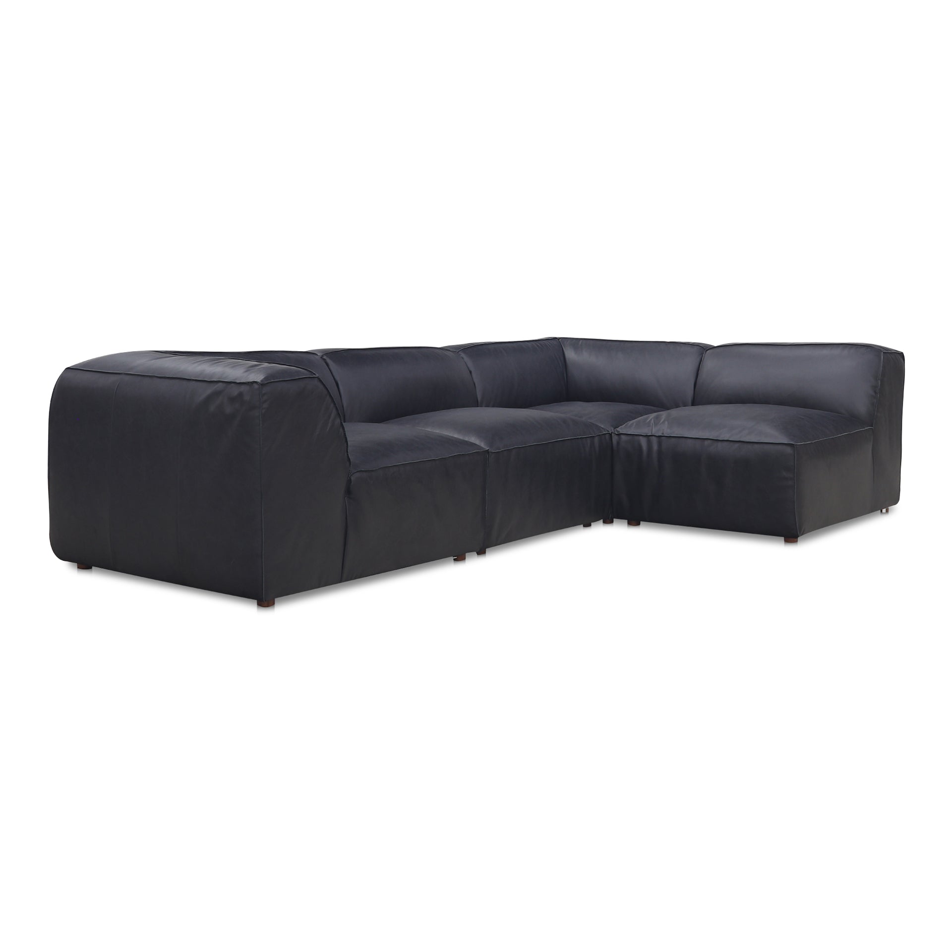 Ambrosia Signature, Scandinavian Modular Sectional, Full Top-Grain Leather Upholstery, 4 Seater, Black