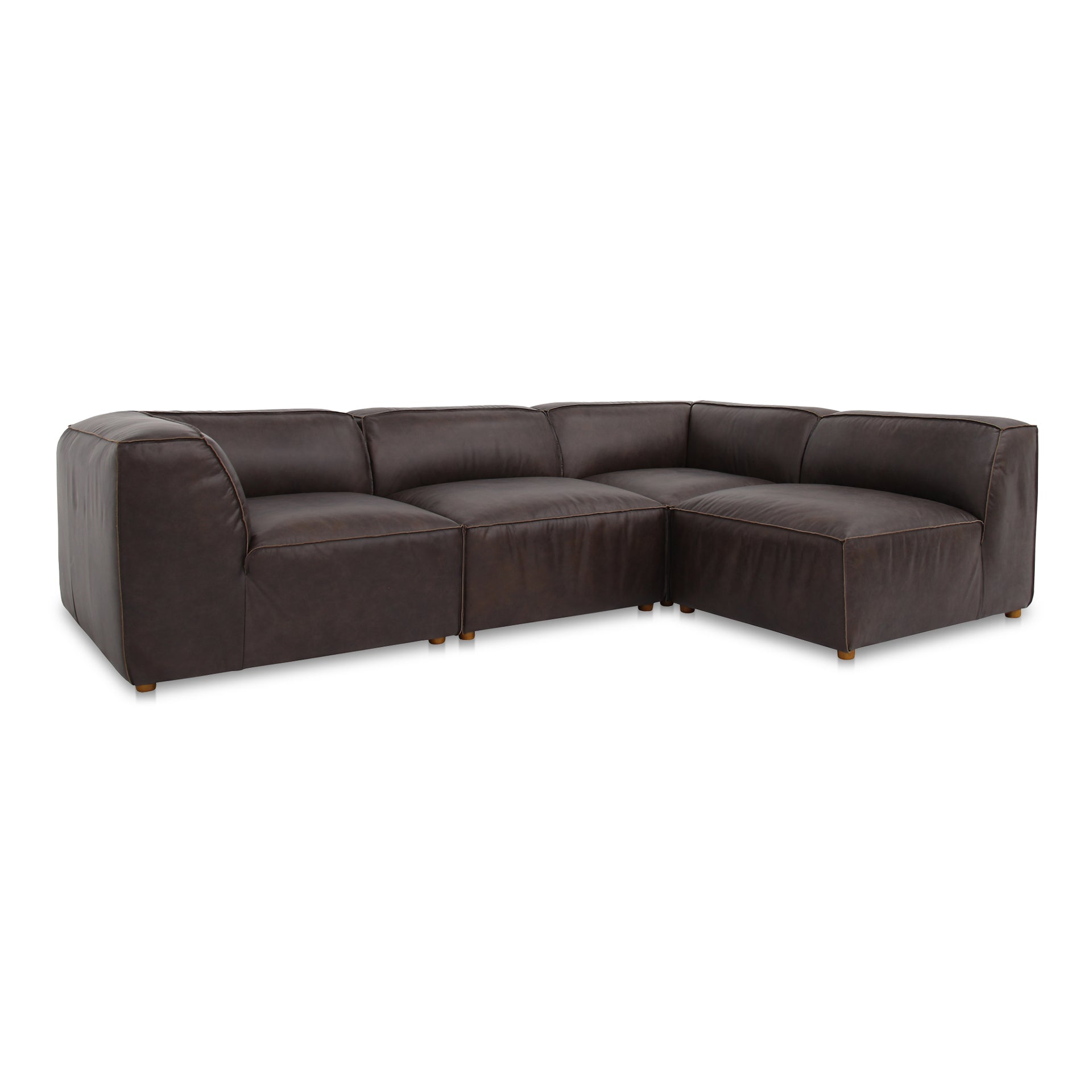 Aribeth Signature Modular Sectional Sofa, Top-Grain Leather, Feather-Fill Cushions, Zig Zag Support, Espresso Brown