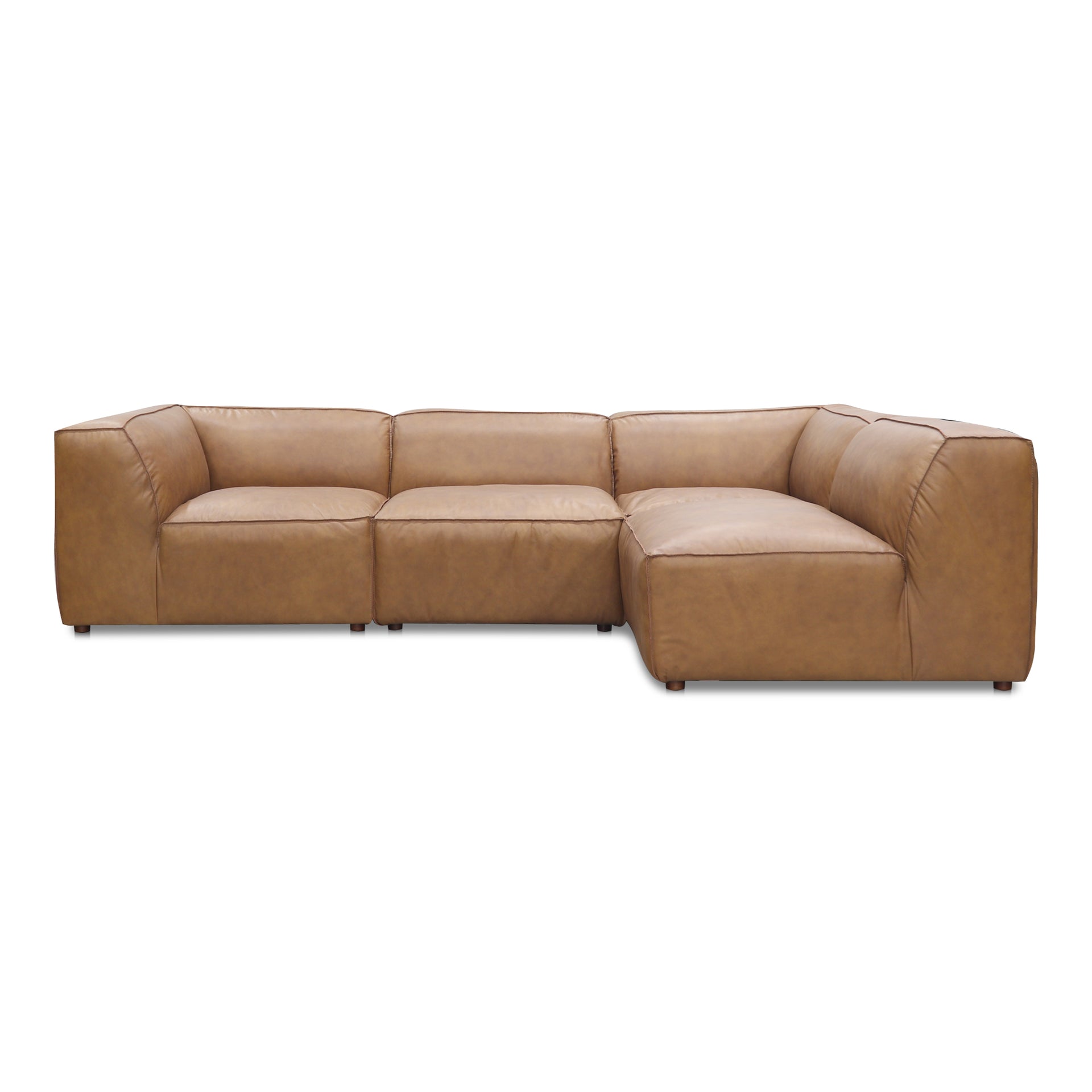Ambrosia Signature, Scandinavian Modular Sectional, Full Top-Grain Leather Upholstery, 4 Seater, Tan