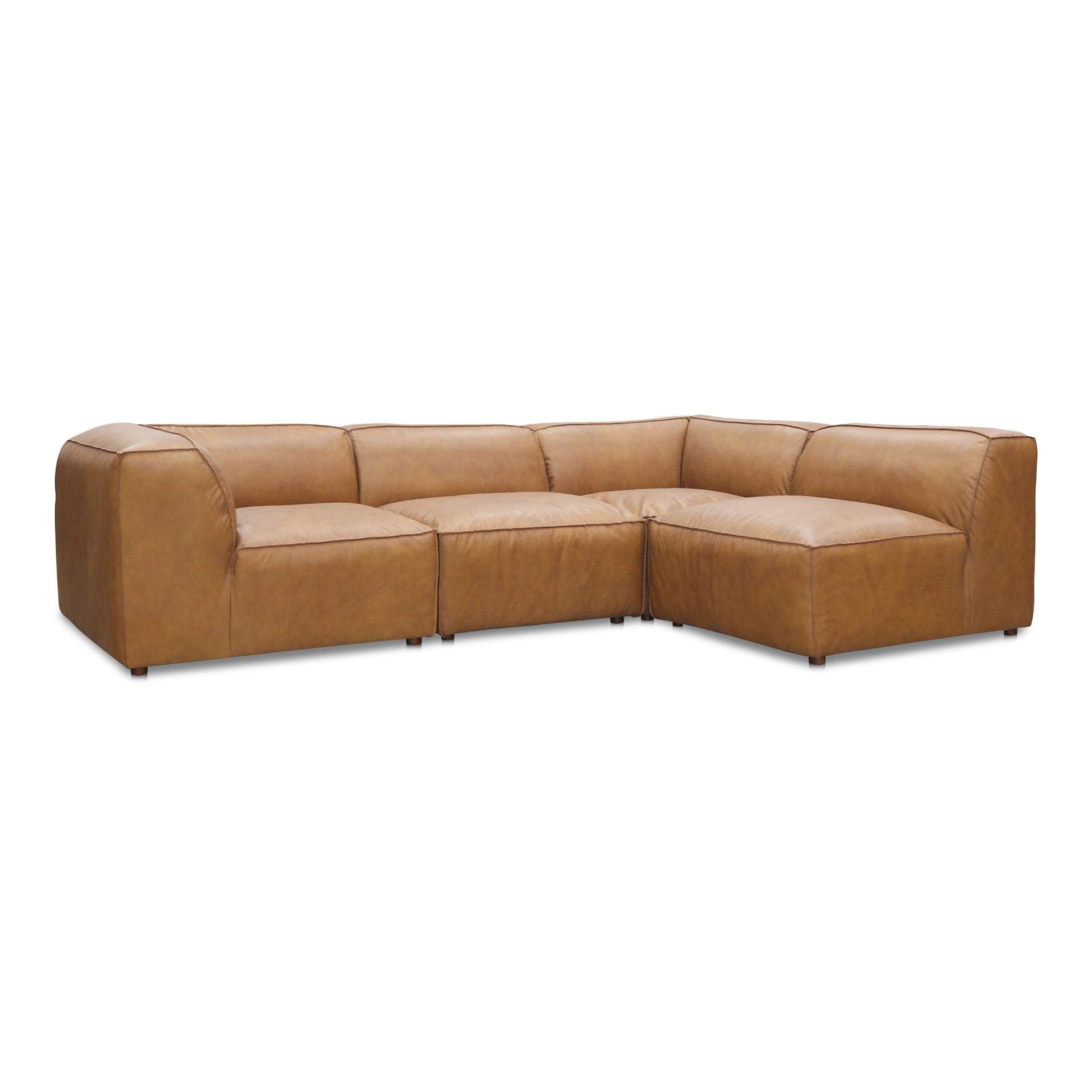 Ambrosia Signature, Scandinavian Modular Sectional, Full Top-Grain Leather Upholstery, 4 Seater, Tan