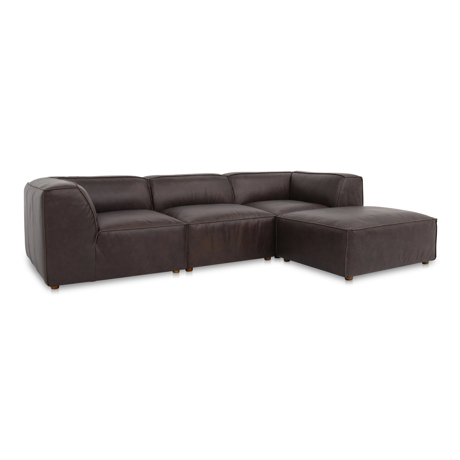 Aribeth Lounge Modular Sectional Sofa, Top-Grain Leather, Feather-Fill Cushions, Zig Zag Support, 4-Seater, Espresso Brown
