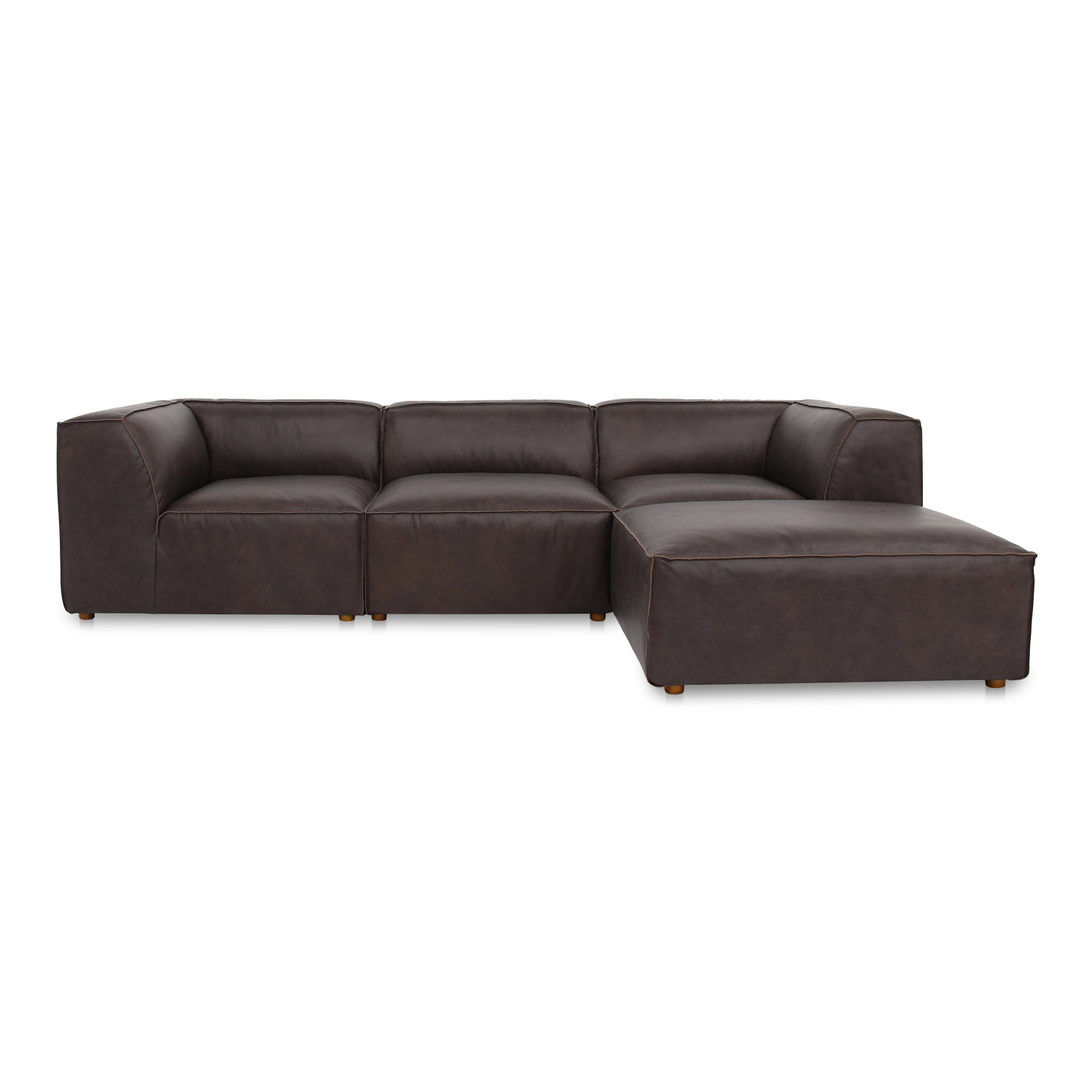 Aribeth Lounge Modular Sectional Sofa, Top-Grain Leather, Feather-Fill Cushions, Zig Zag Support, 4-Seater, Espresso Brown