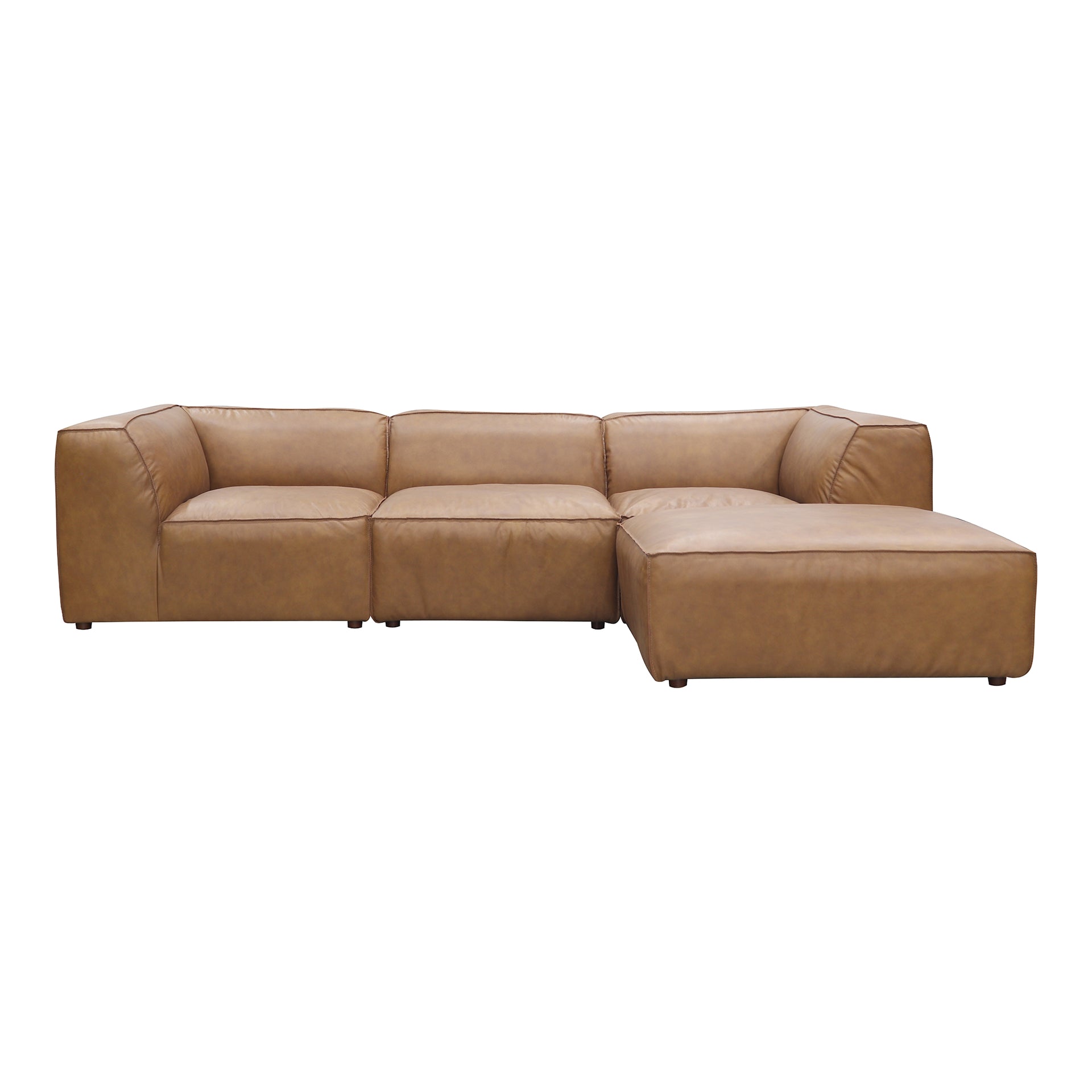 Ambrosia Lounge, Scandinavian Modular Sectional, Full Top-Grain Leather Upholstery, 4 Seater, Tan