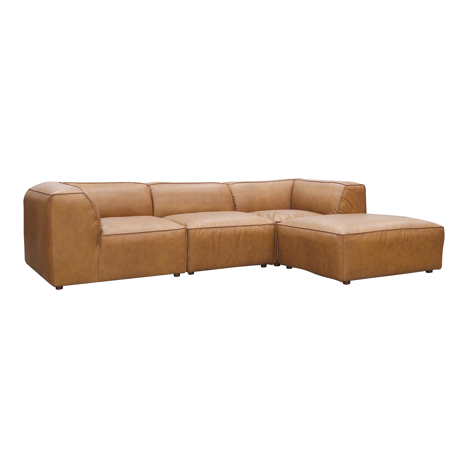 Ambrosia Lounge, Scandinavian Modular Sectional, Full Top-Grain Leather Upholstery, 4 Seater, Tan
