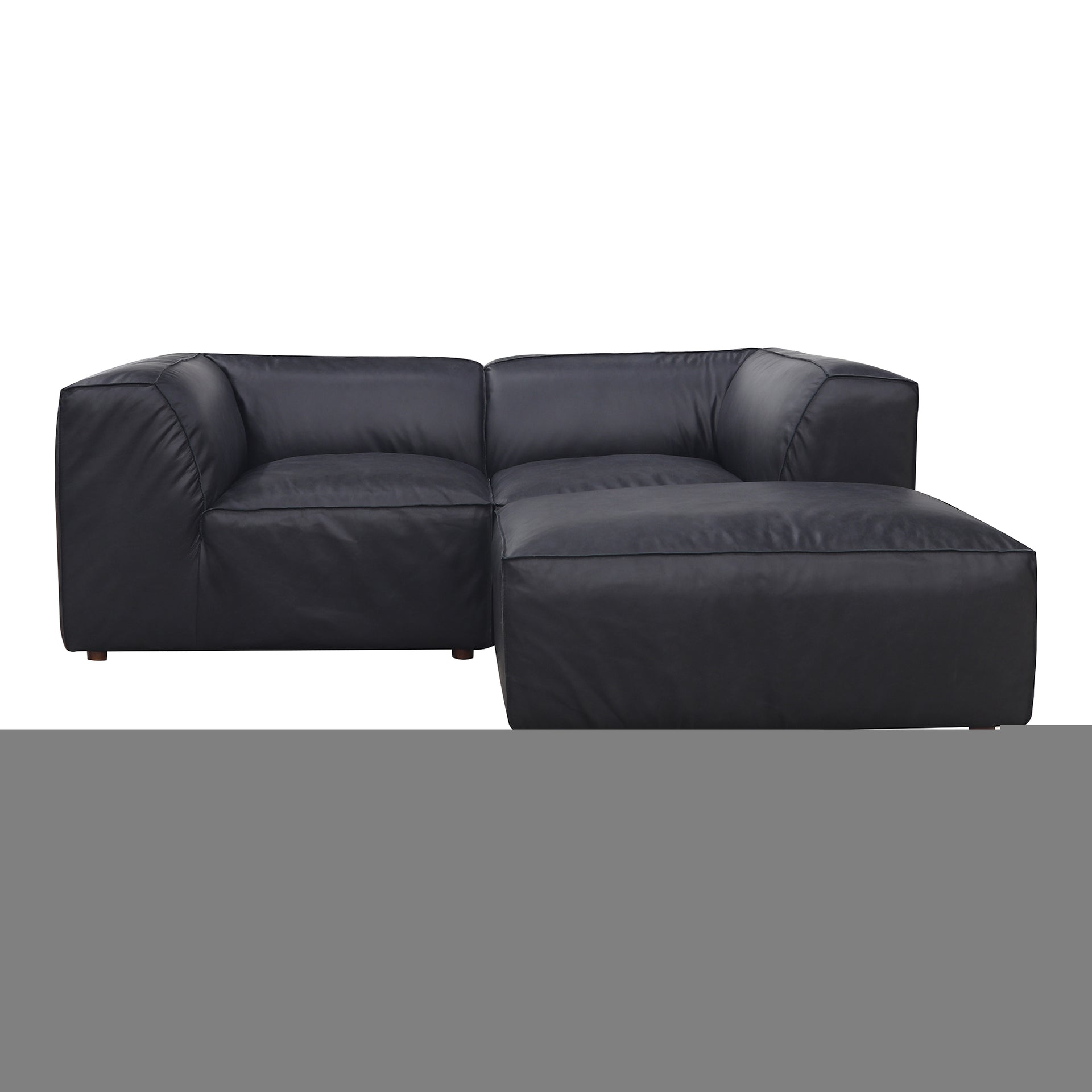 Ambrosia Nook, Scandinavian Modular Sectional, Full Top-Grain Leather Upholstery, 3 Seater, Black