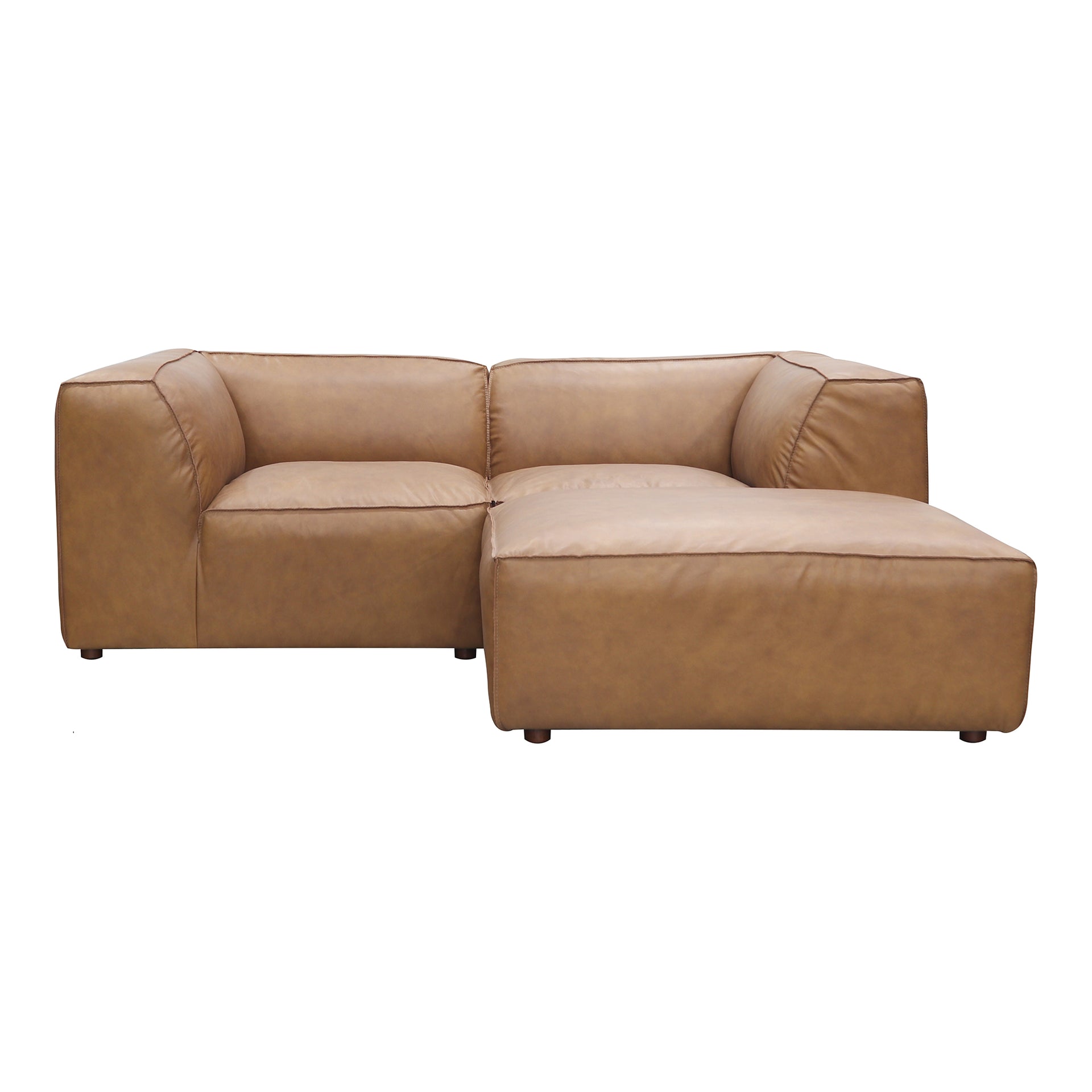 Ambrosia Nook, Scandinavian Modular Sectional, Full Top-Grain Leather Upholstery, 3 Seater, Tan