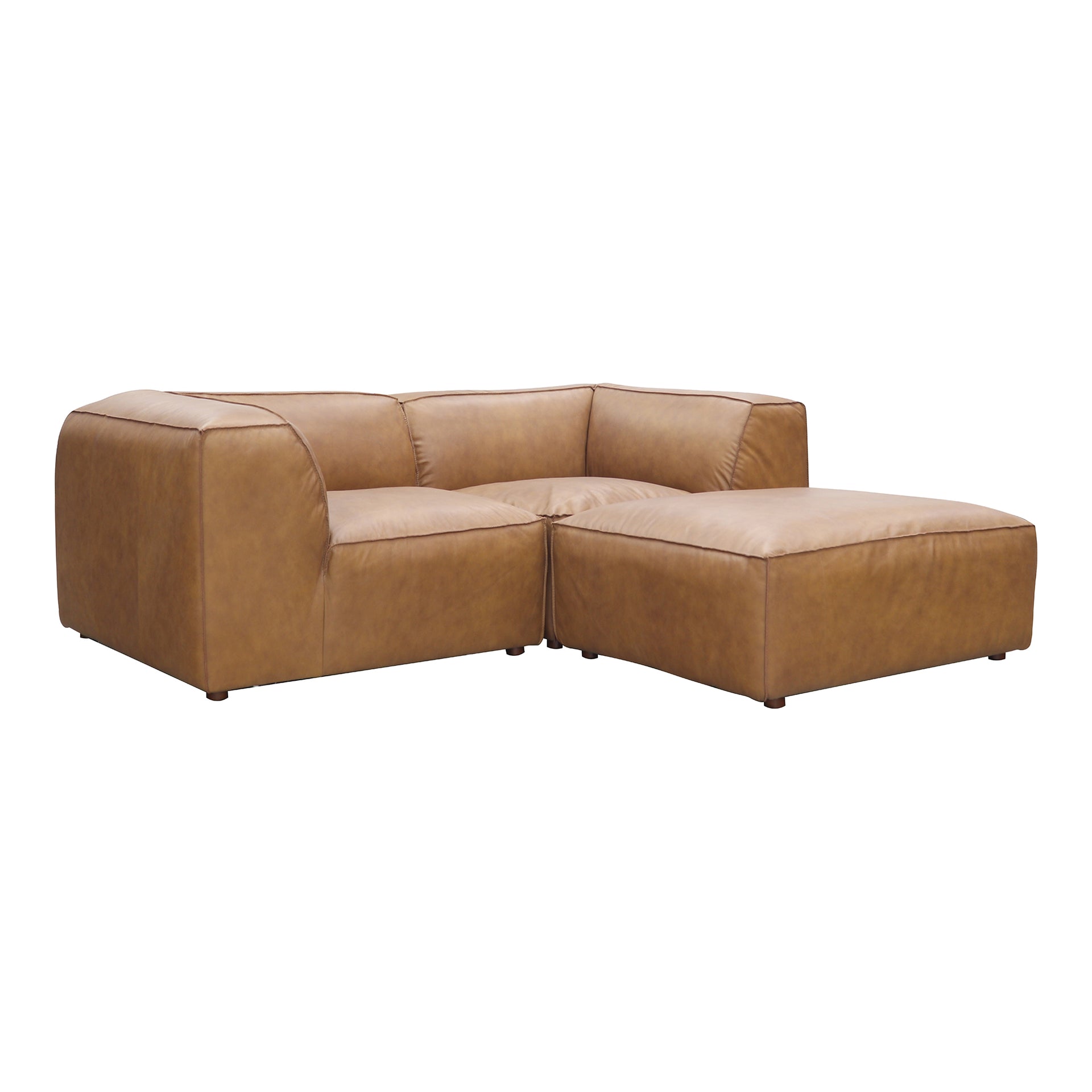 Ambrosia Nook, Scandinavian Modular Sectional, Full Top-Grain Leather Upholstery, 3 Seater, Tan