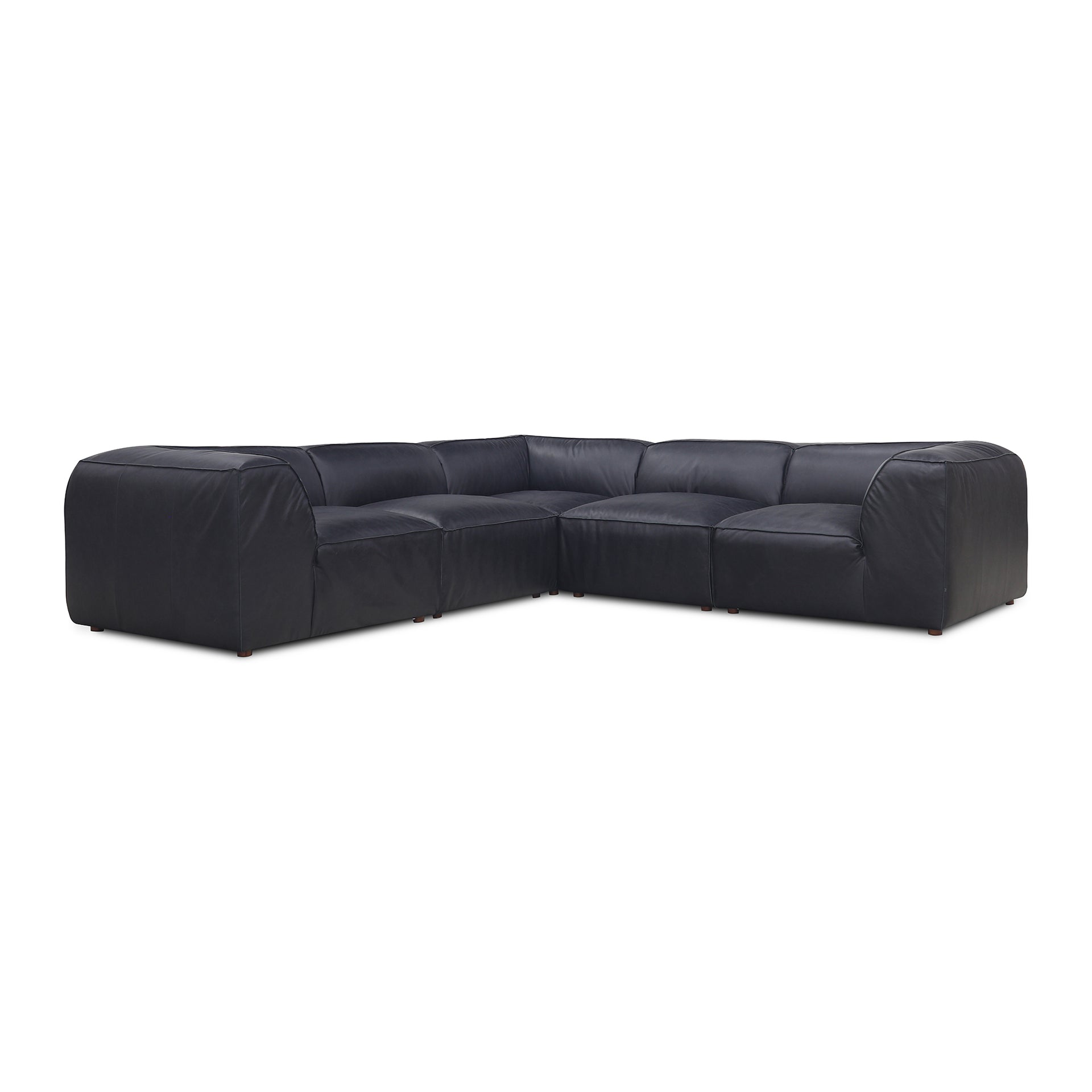 Ambrosia Classic L, Scandinavian Modular Sectional, Full Top-Grain Leather Upholstery, 5 Seater, Black