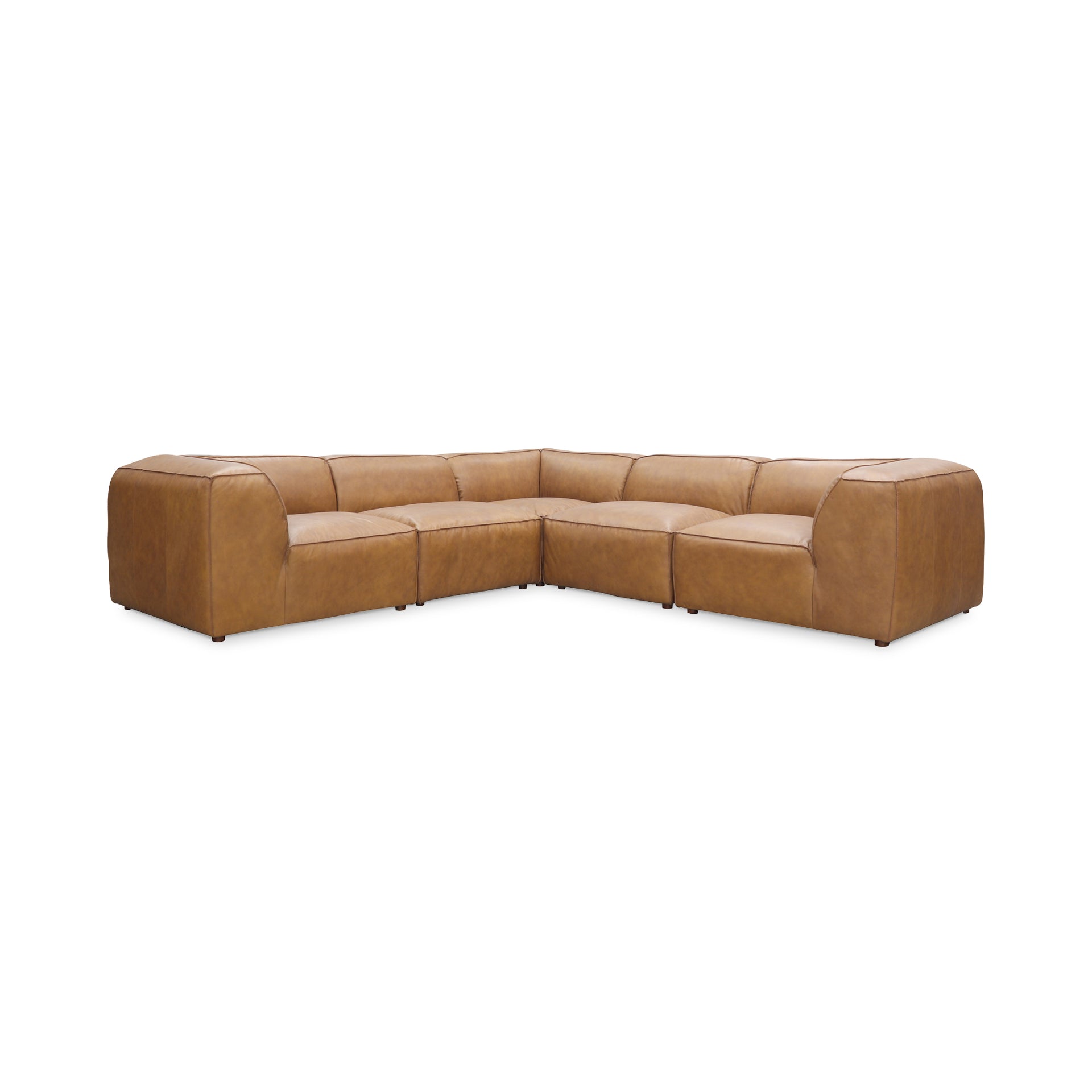 Ambrosia Classic L, Scandinavian Modular Sectional, Full Top-Grain Leather Upholstery, 5 Seater, Tan