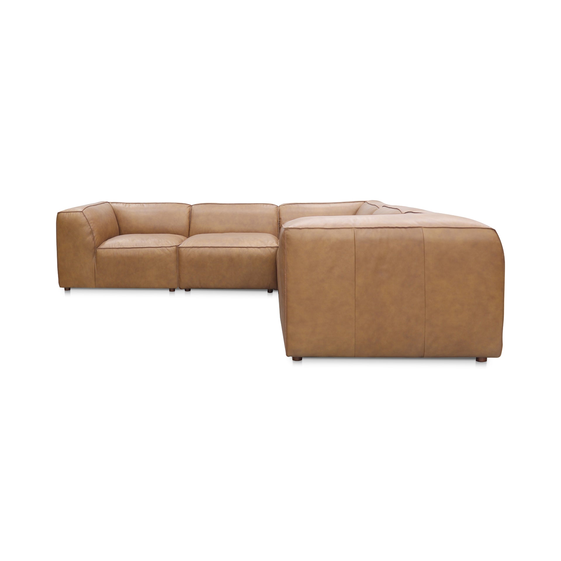 Ambrosia Classic L, Scandinavian Modular Sectional, Full Top-Grain Leather Upholstery, 5 Seater, Tan