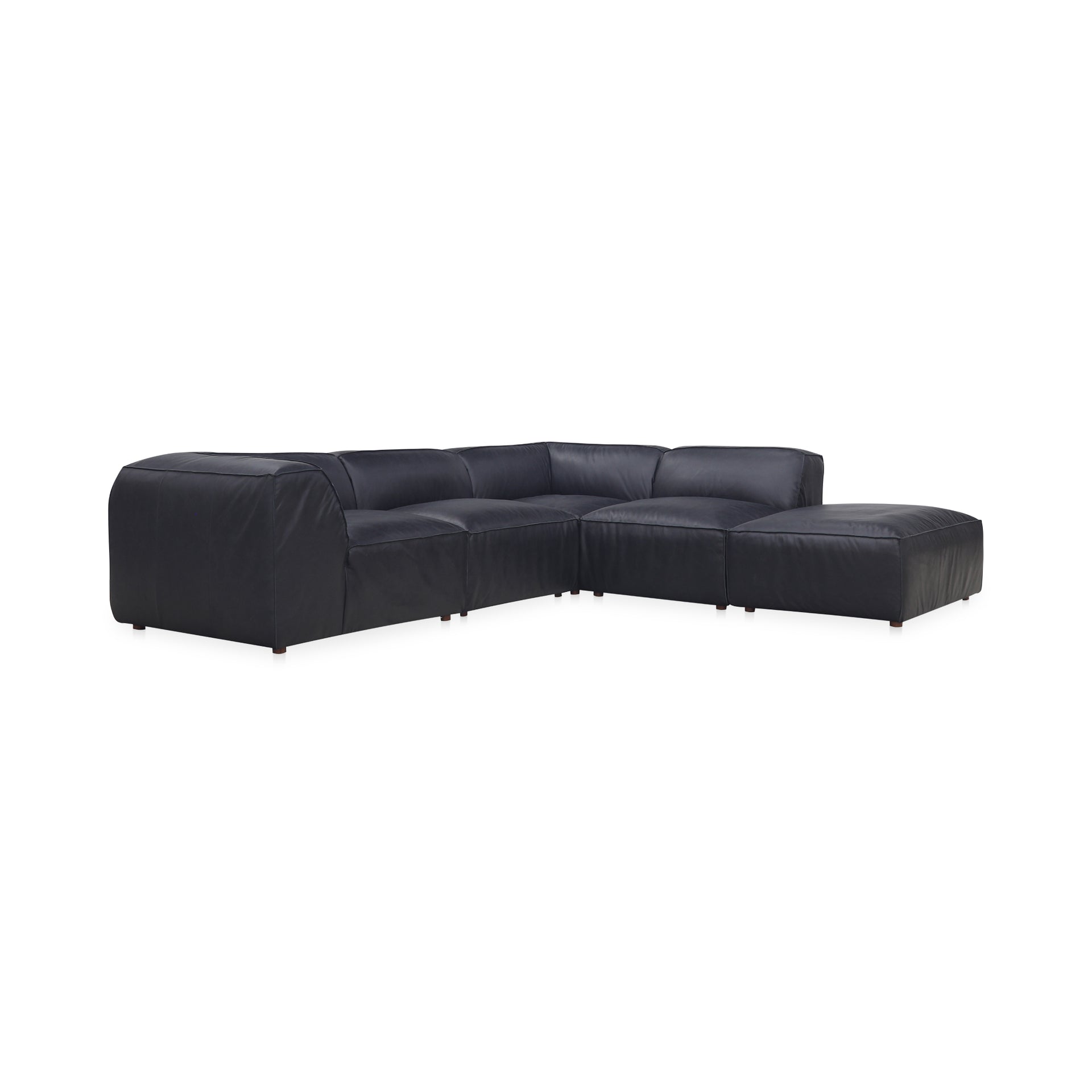 Ambrosia Dream, Scandinavian Modular Sectional, Full Top-Grain Leather Upholstery, 5 Seater, Black