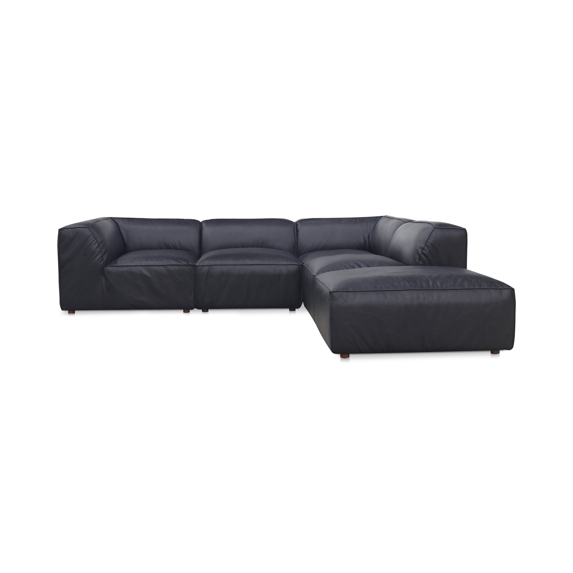 Ambrosia Dream, Scandinavian Modular Sectional, Full Top-Grain Leather Upholstery, 5 Seater, Black