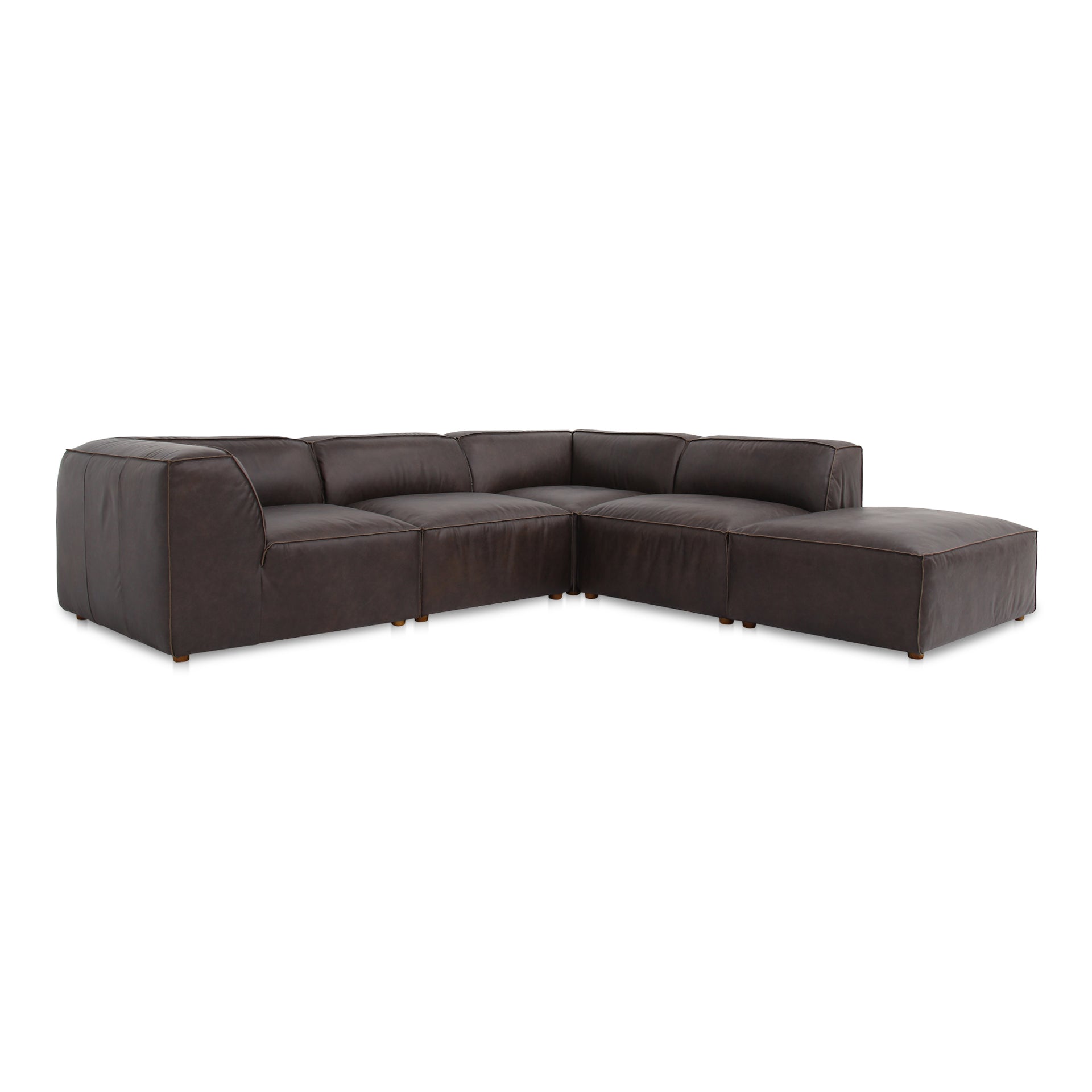 Aribeth Dream Modular Sectional Sofa, Top-Grain Leather, Feather-Fill Cushions, Zig Zag Support, 5-Seater, Espresso Brown