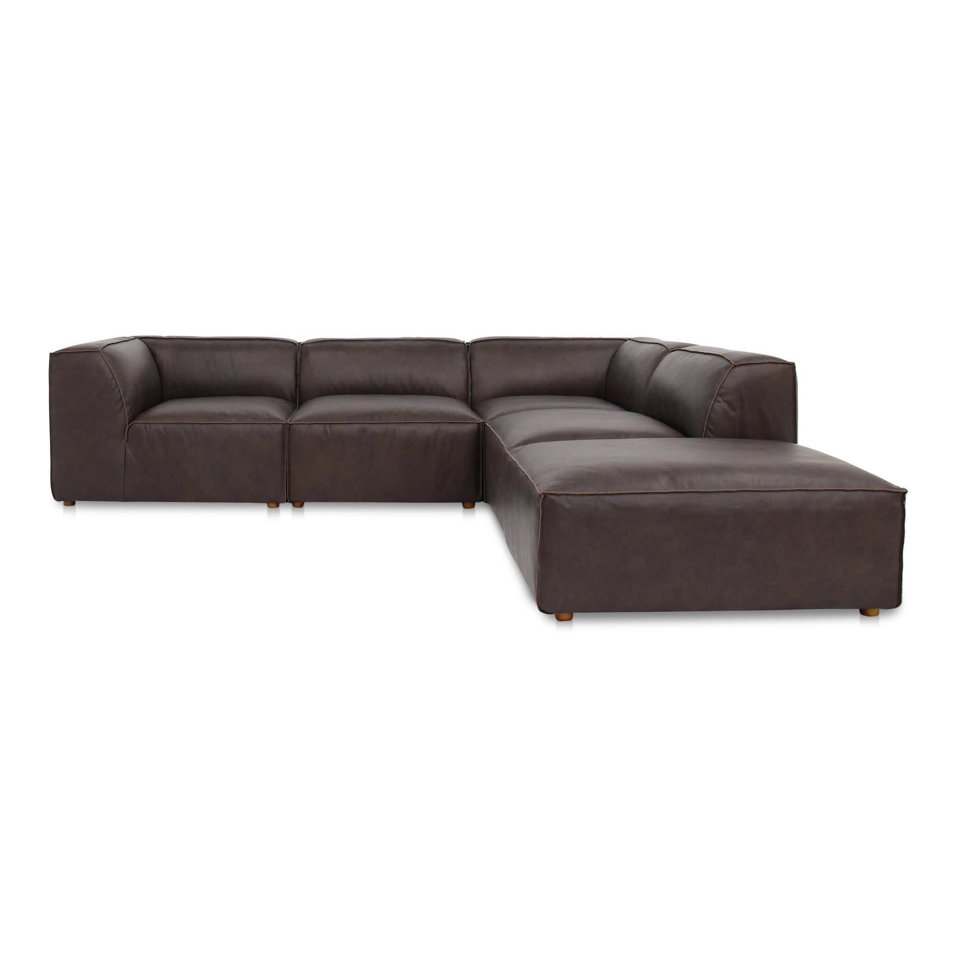 Aribeth Dream Modular Sectional Sofa, Top-Grain Leather, Feather-Fill Cushions, Zig Zag Support, 5-Seater, Espresso Brown