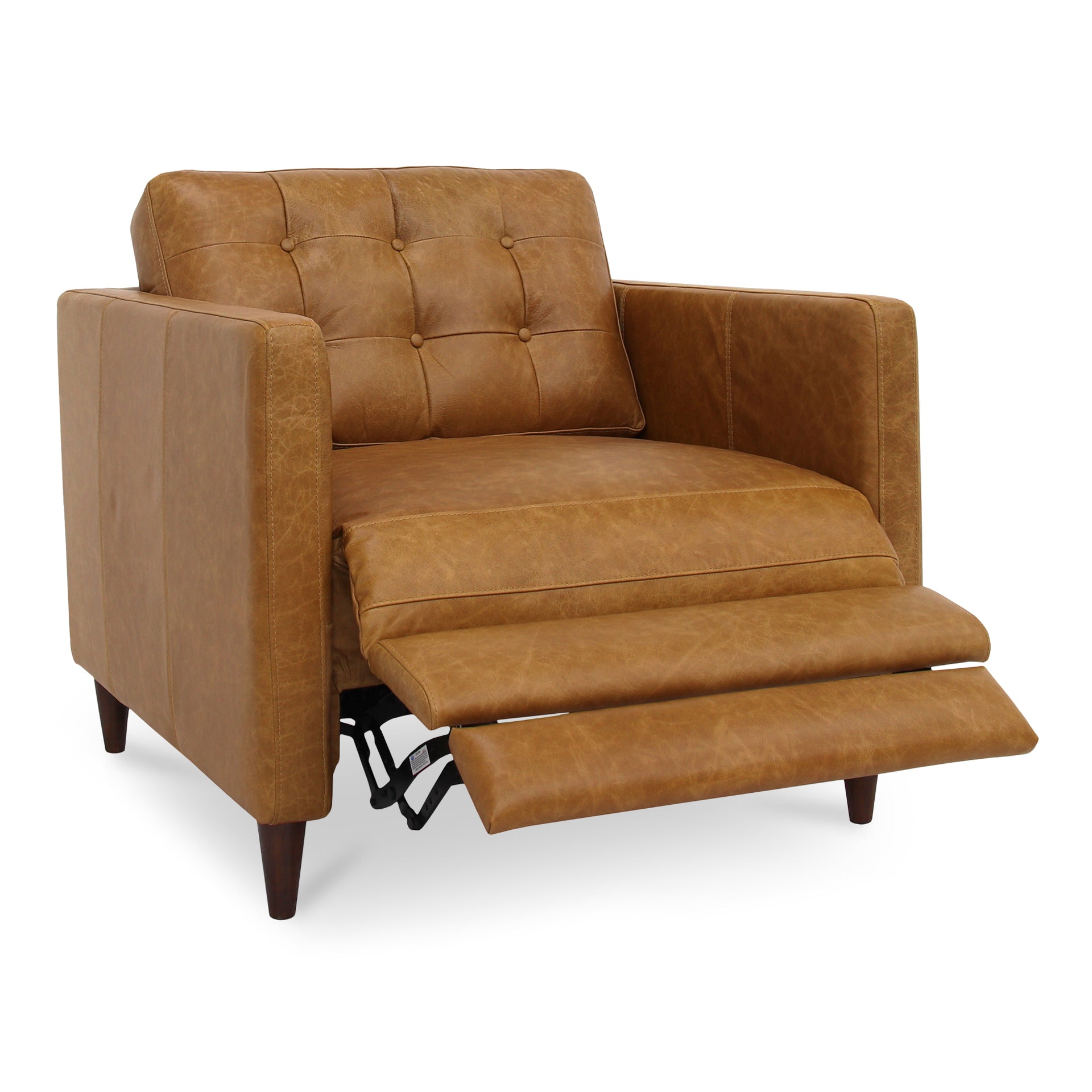 Ariadne Power Recliner Chair, Top Grain Leather with Okin Motorized Motion, Dual-Sided Footrest Controls, Red Meranti Wood Frame