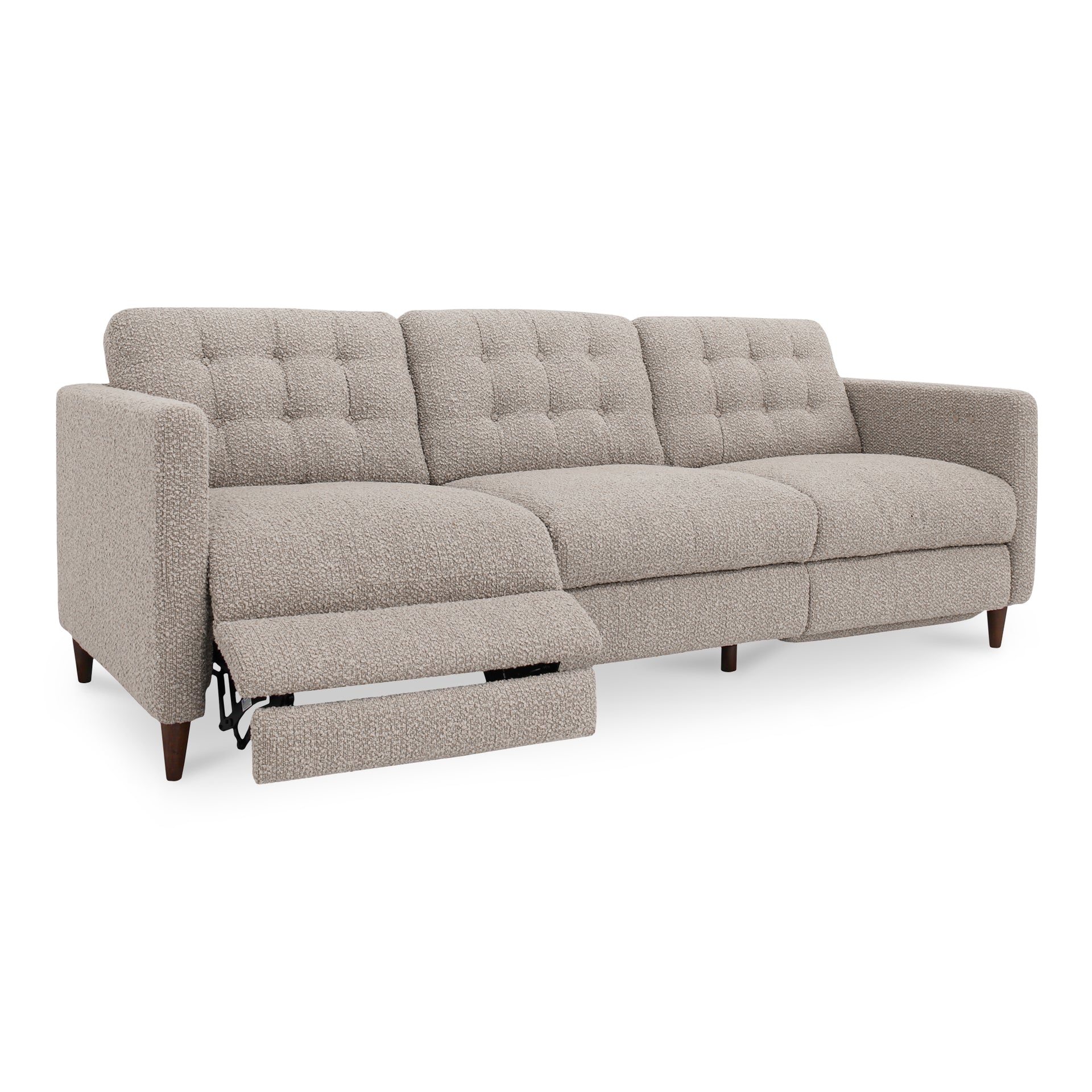 Ariadne Recliner Sofa, Power Motion, Solid Wood Frame, 3 Seater, Warm Grey Bouclé Upholstery