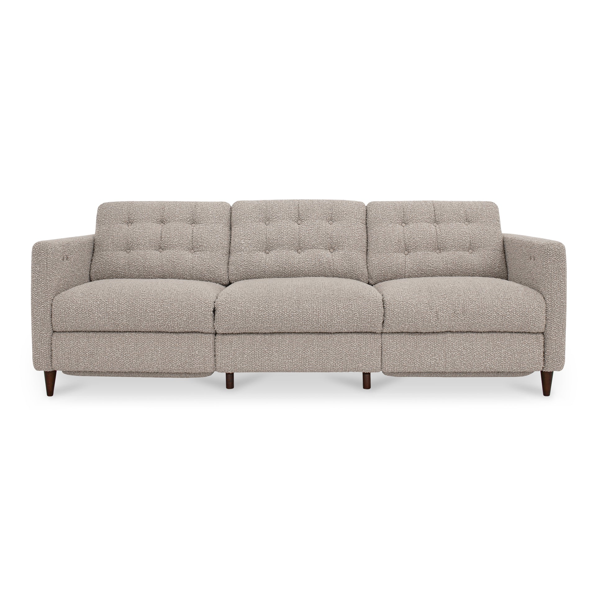 Ariadne Recliner Sofa, Power Motion, Solid Wood Frame, 3 Seater, Warm Grey Bouclé Upholstery