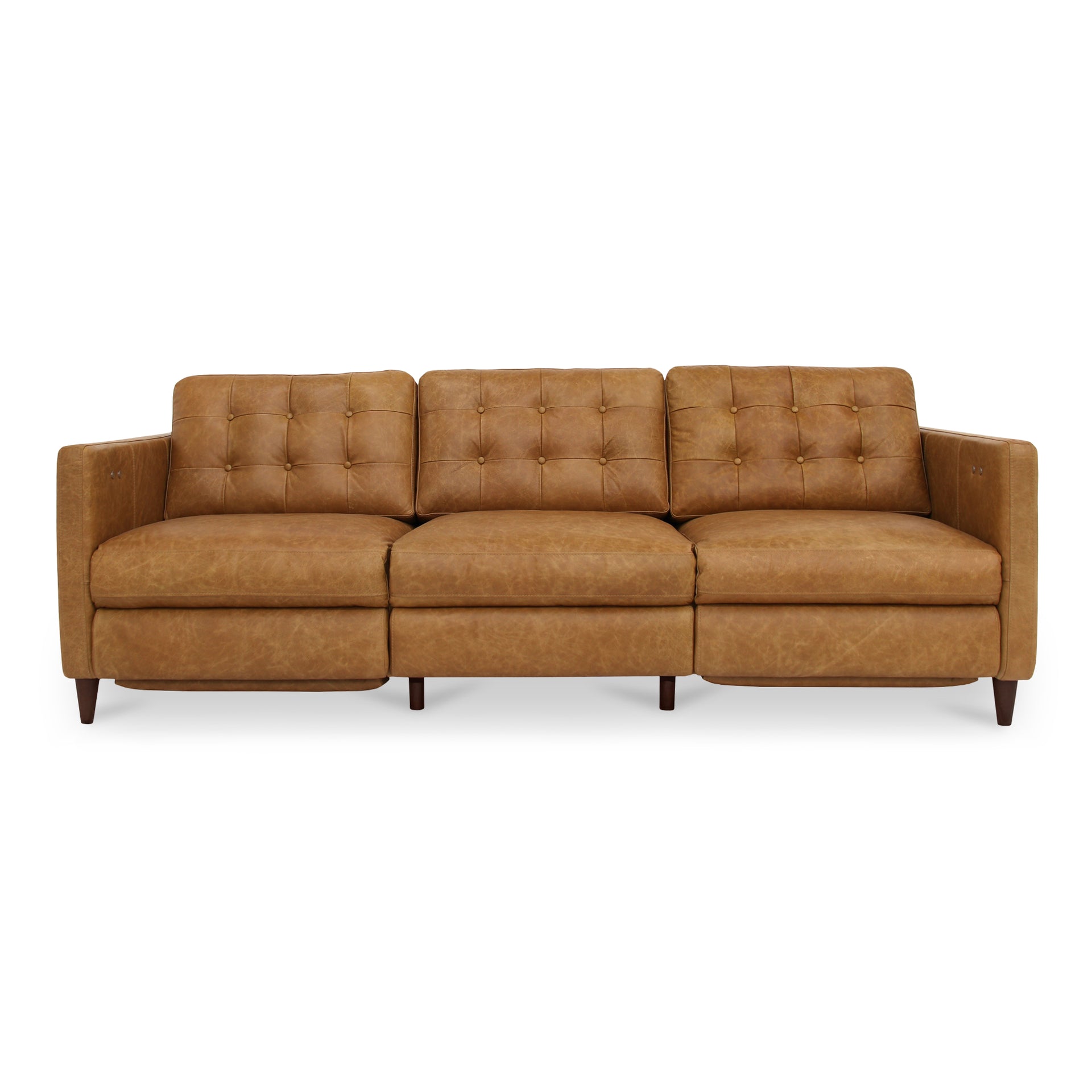 Ariadne Recliner Sofa, Power Motion, Solid Wood Frame, 3 Seater, Vintage Tan Top Grain Leather