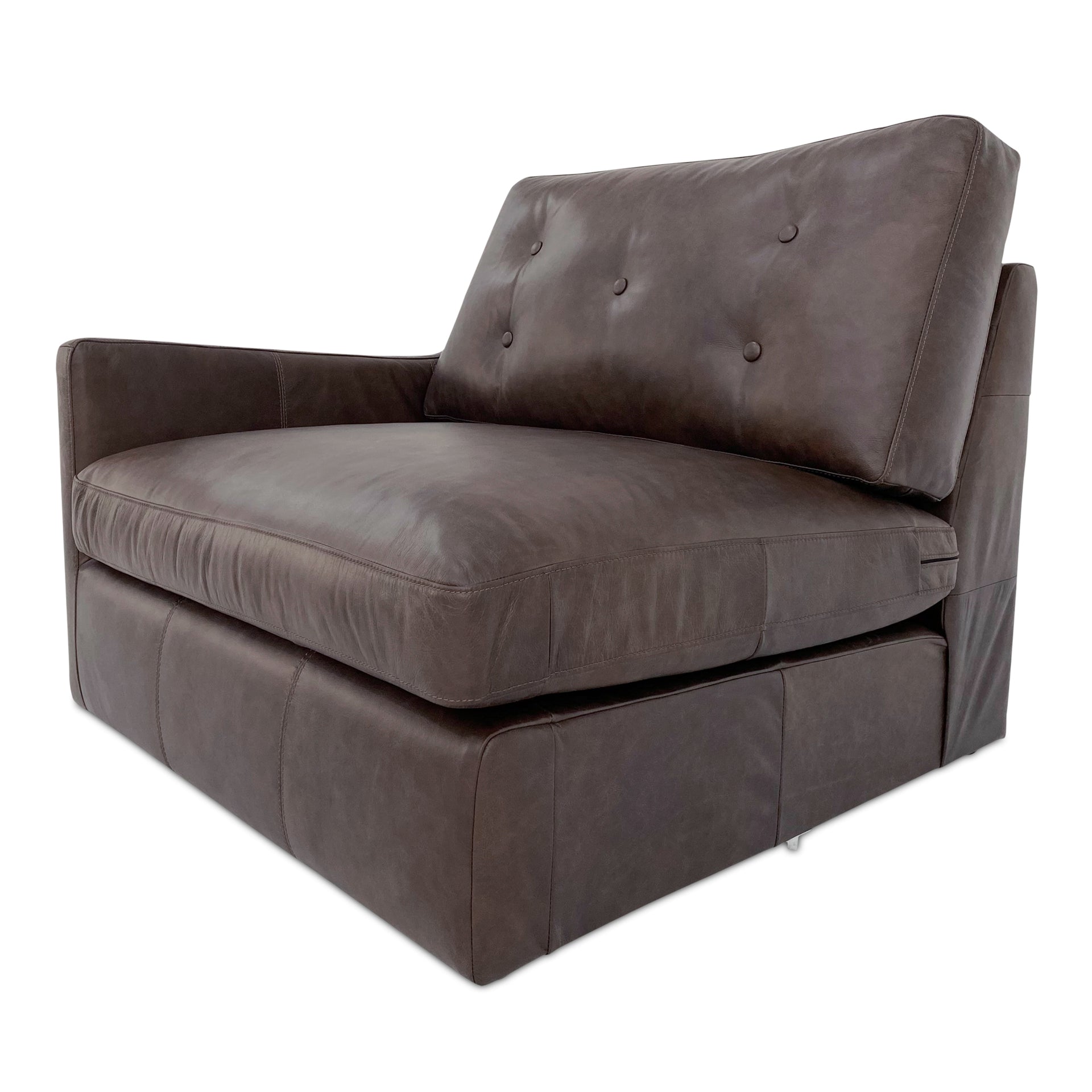 Lorienne Left Arm Facing Chair, Top-Grain Leather, Tufted Back, Sloped Arm, Semi-Matte Finish, Espresso Brown