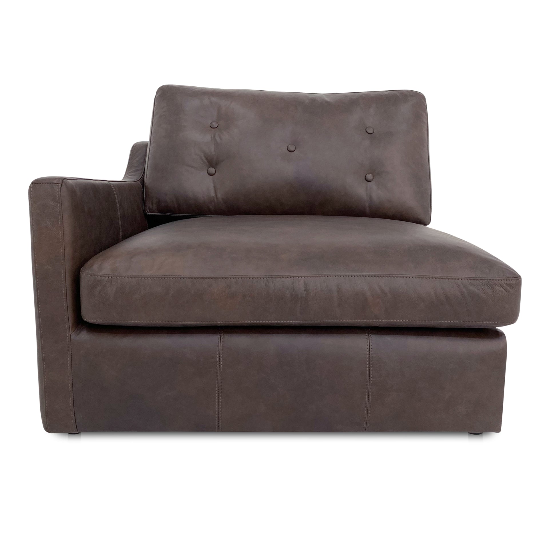 Lorienne Left Arm Facing Chair, Top-Grain Leather, Tufted Back, Sloped Arm, Semi-Matte Finish, Espresso Brown