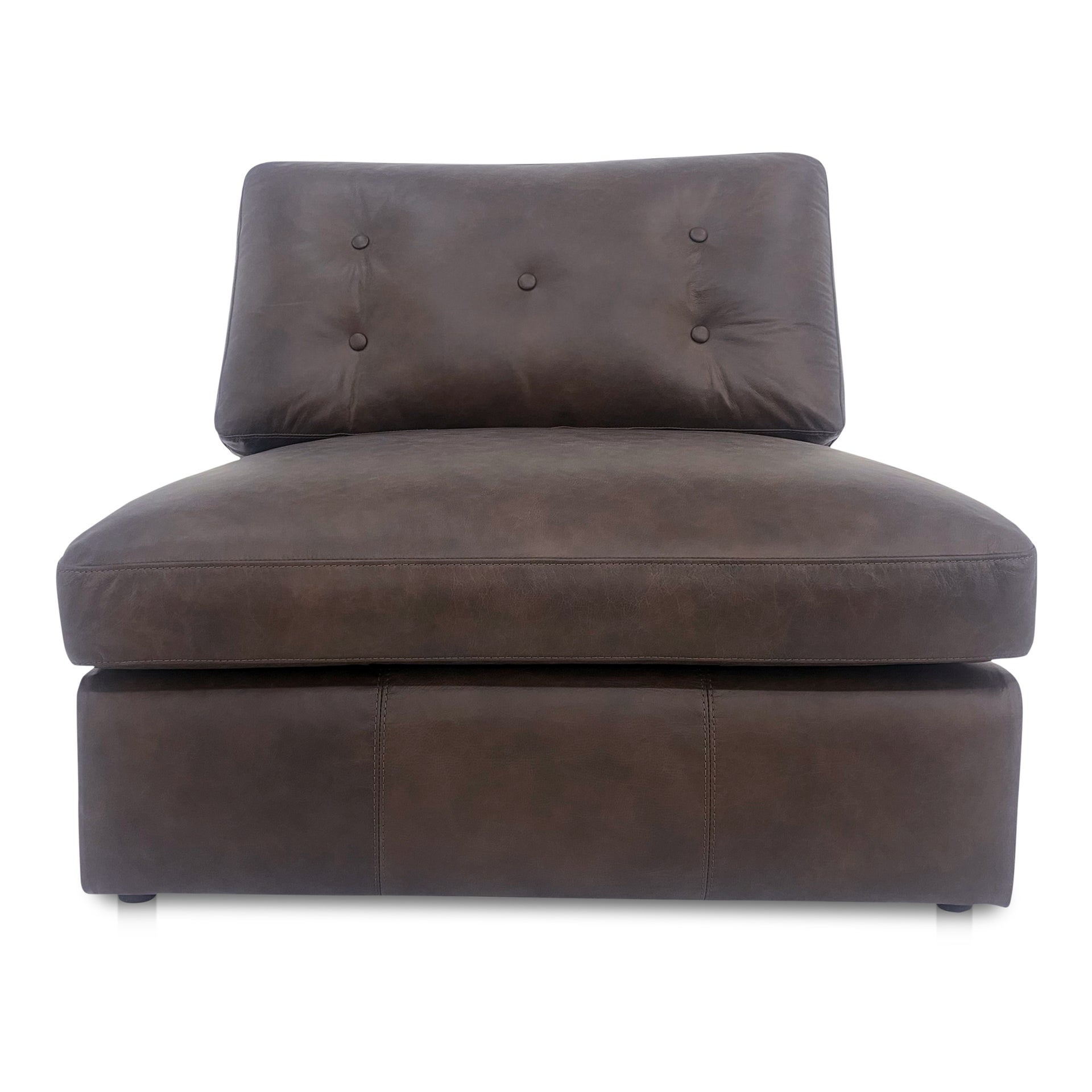 Lorienne Slipper Chair, Top-Grain Leather, Tufted Back, Semi-Matte Finish, Espresso Brown