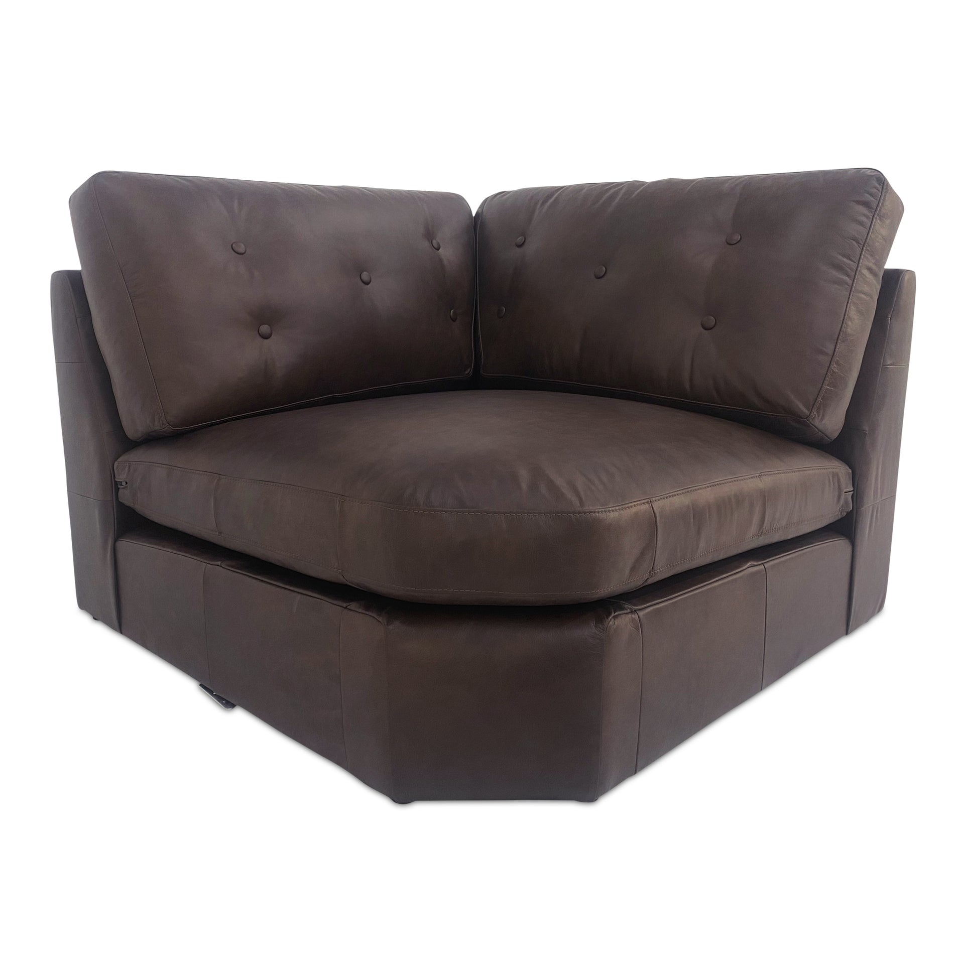 Lorienne Corner Chair, Top-Grain Leather, Tufted Back, Sloped Arms, Semi-Matte Finish, Espresso Brown