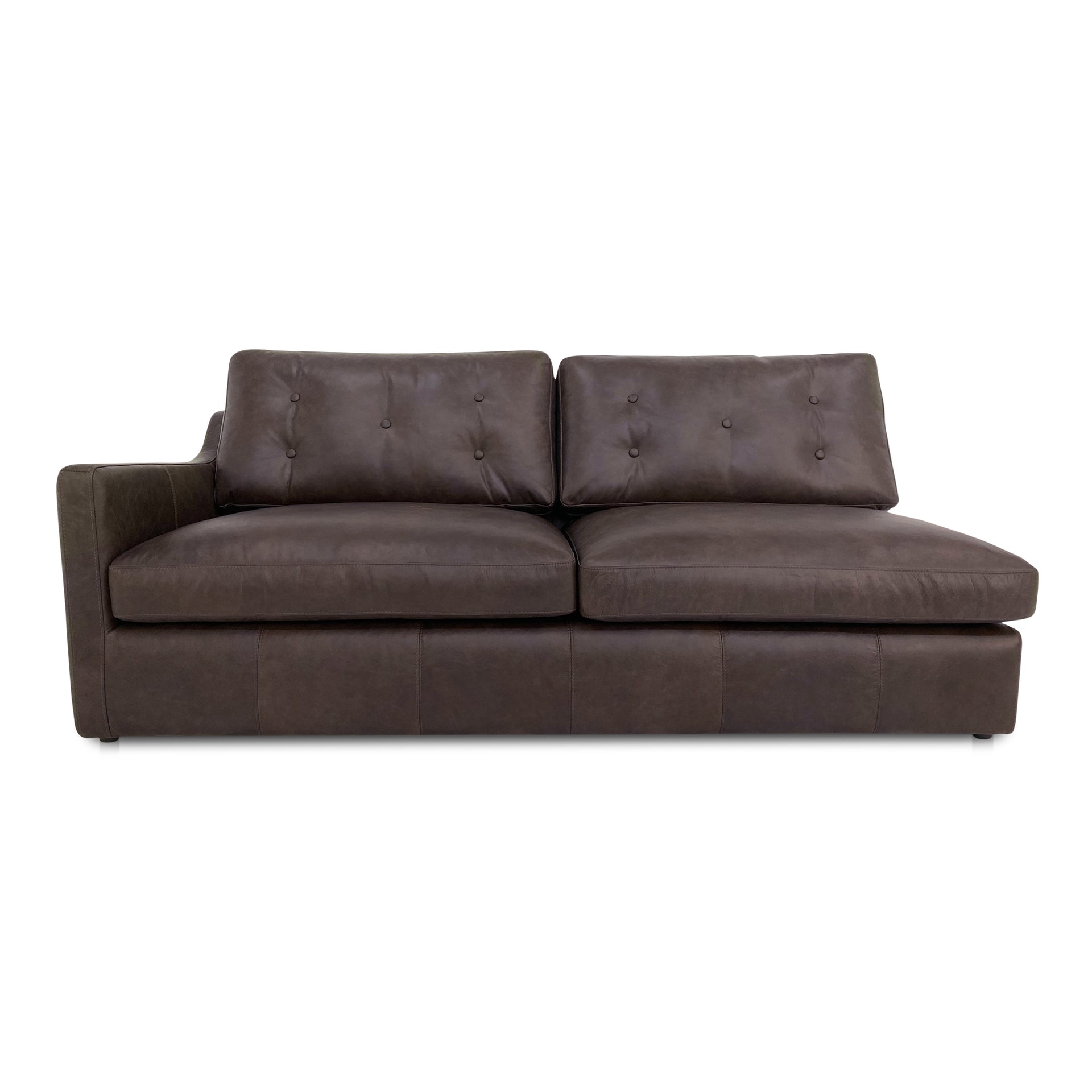 Lorienne Left Arm Facing Sofa, Top-Grain Leather, Tufted Back, Sloped Arms, Semi-Matte Finish, Espresso Brown