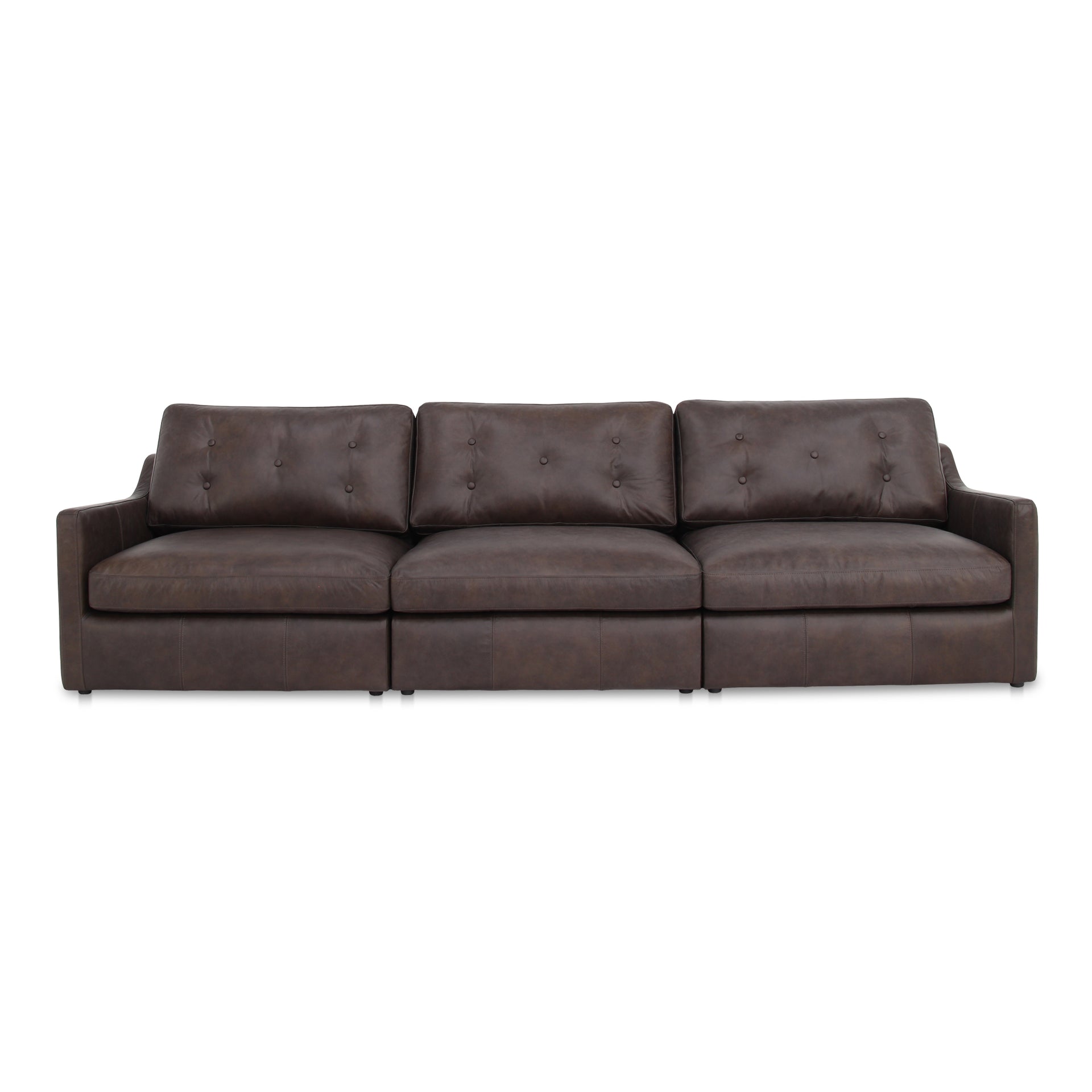 Lorienne Modular Sofa Sectional, Top-Grain Leather, Tufted Back, Sloped Arms, Semi-Matte Finish, Espresso Brown