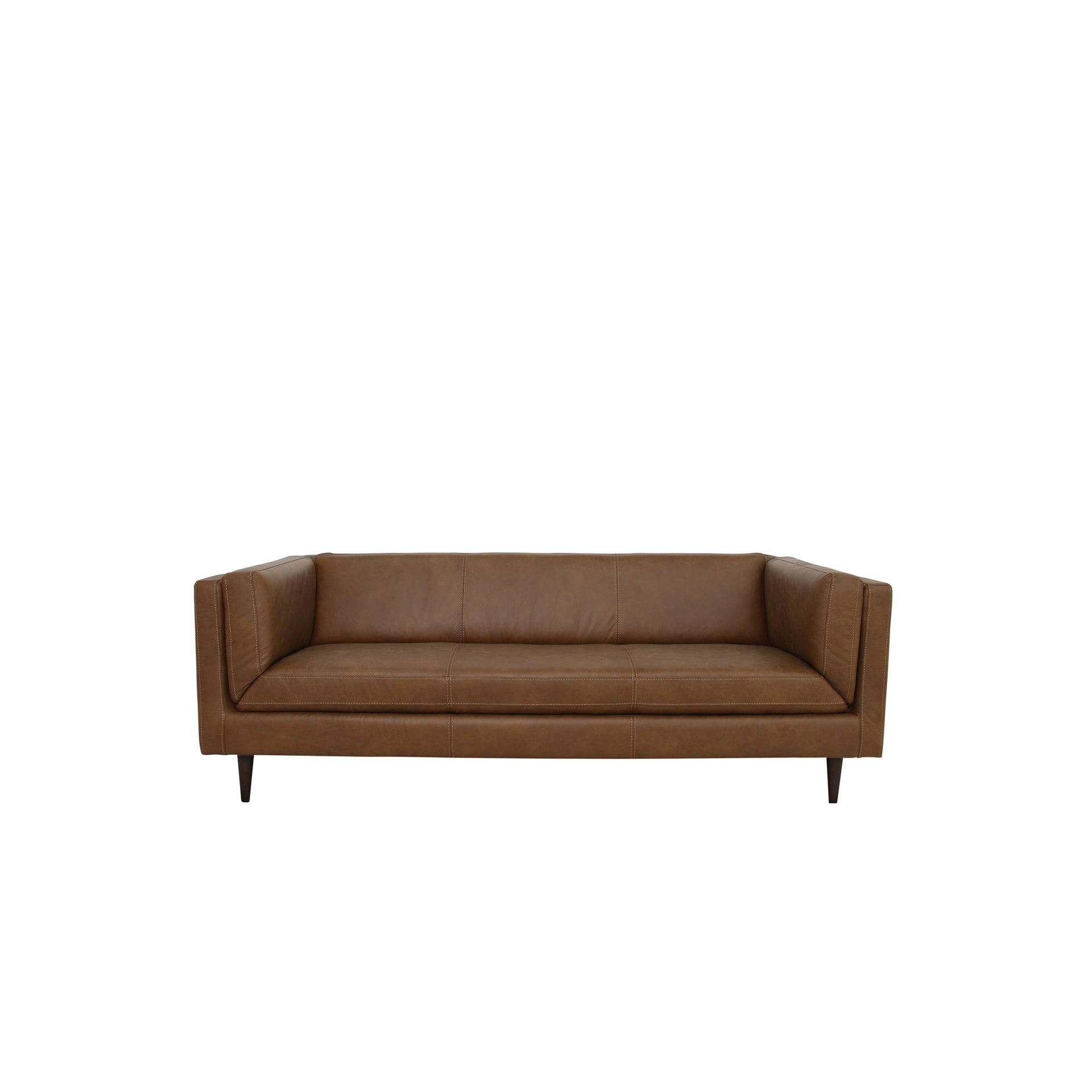 Torlan Sofa, Mid-Century Top Grain Leather, Tapered Legs, Seating for Three, Brown