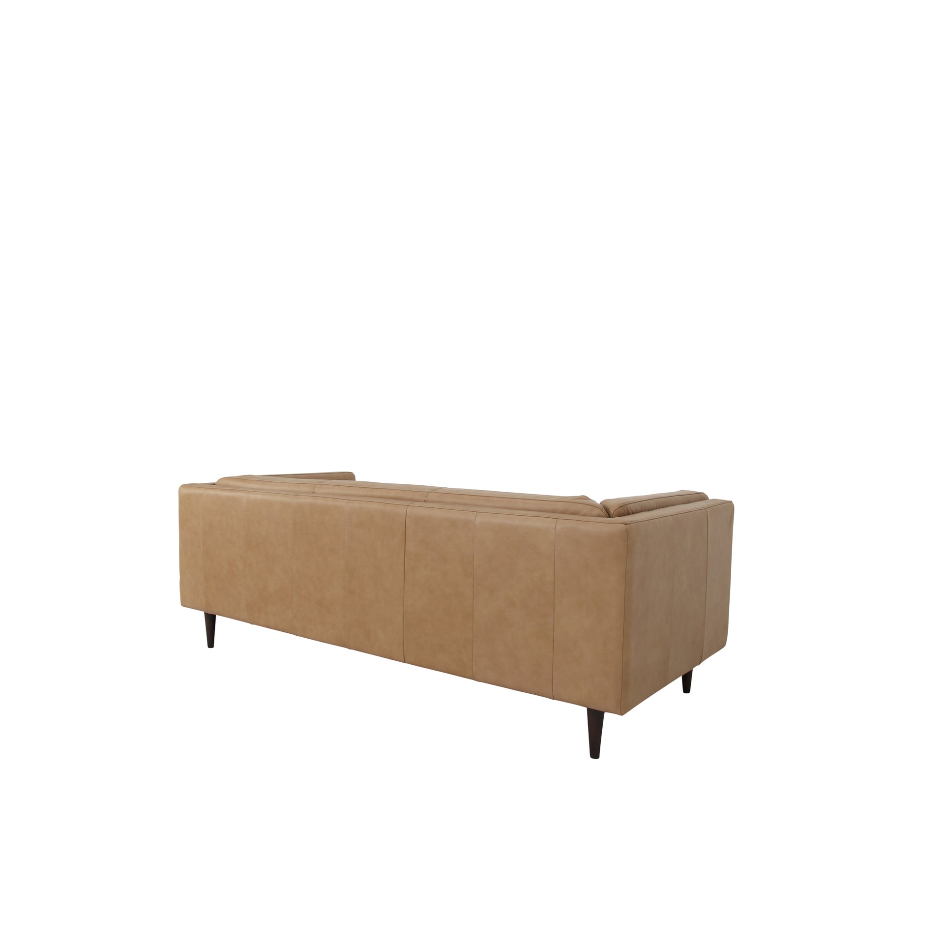 Torlan Sofa, Top Grain Leather, Solid Red Meranti Frame, Mid-Century Silhouette, Tonal Stitching, Tan