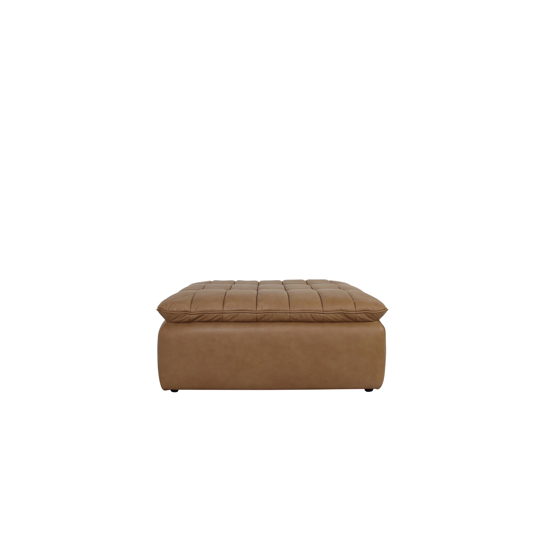 Jorren Ottoman, Top Grain Leather, Solid Red Meranti Frame, Grid Tufting, Modular, Tan
