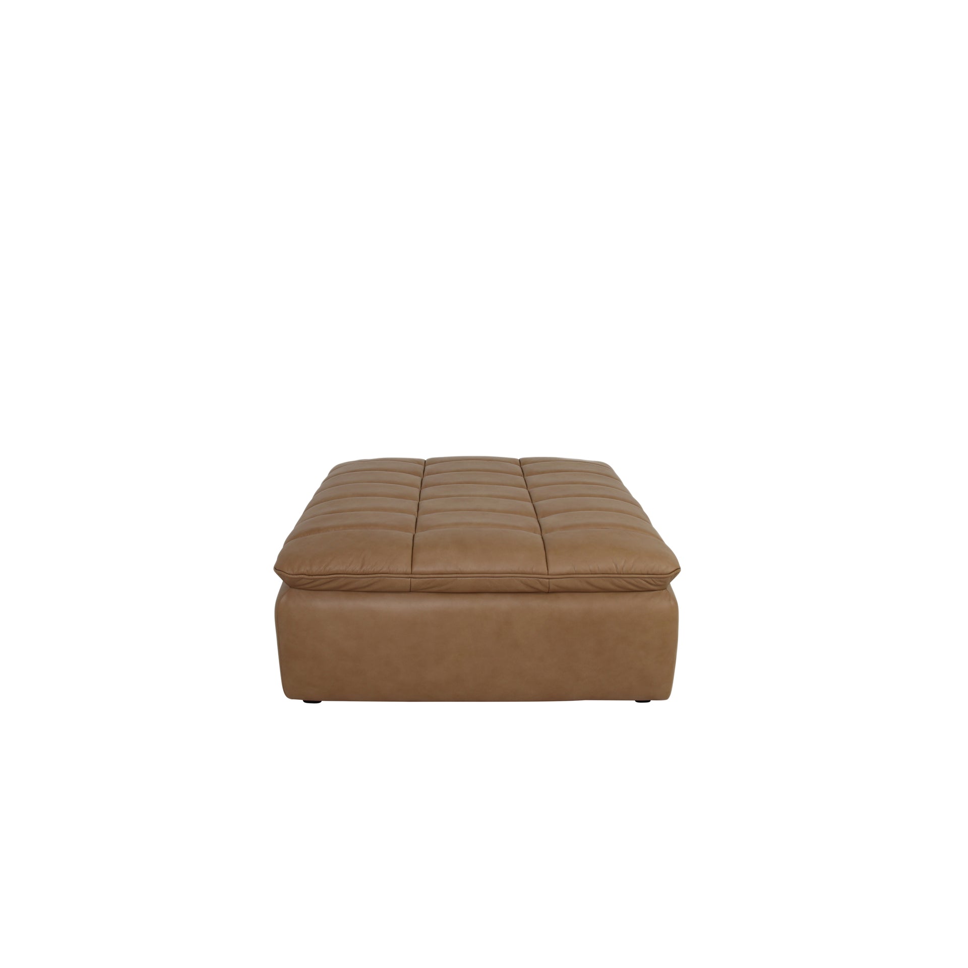Jorren Ottoman, Top Grain Leather, Solid Red Meranti Frame, Grid Tufting, Modular, Tan